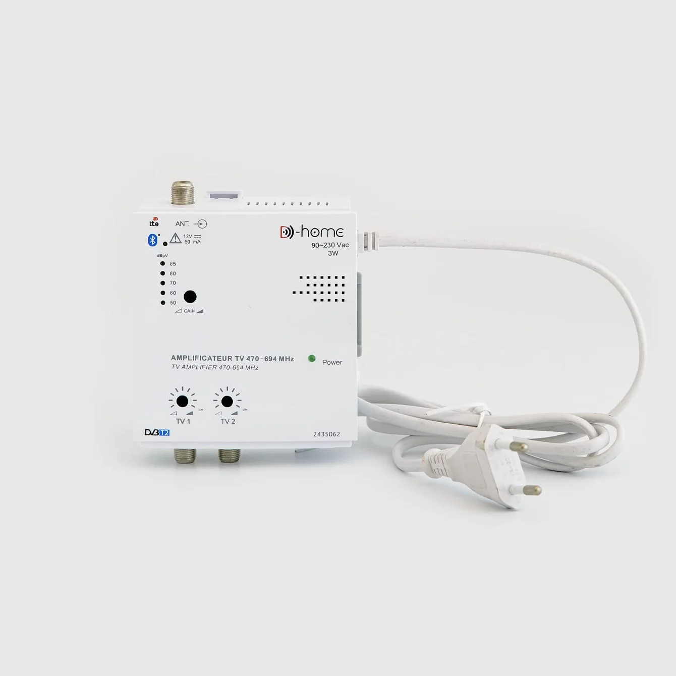 D-Home - Amplificador de TV TNT Interior 2 Salidas 32dB Conectado Filtrado 4G-5G - Funciona con la App Móvil TV Finder para encontrar la mejor señal disponible. Para cualquier antena