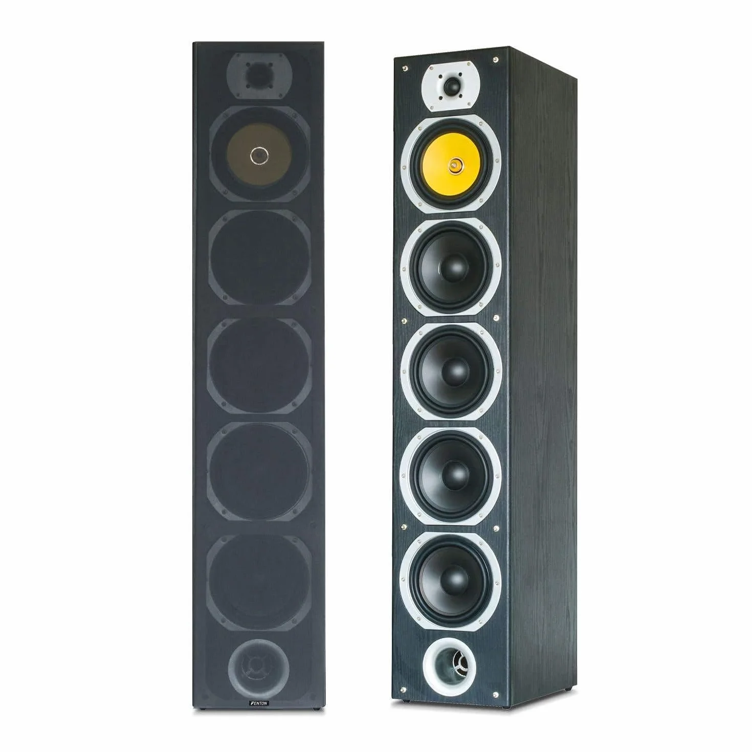 Fenton SHFT57b Altavoces de Suelo HiFi, 4 vías, 4 woofers 6.5", 600W, Sonido Envolvente, Cine en Casa, Negro