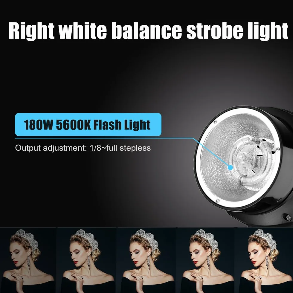 Godox Estudio Profesional Strobe Flash Kit de Luces para la fotografía, Softbox Kit de iluminación, 2x180W 5600K Monolights con Disparador, Softbox, Soportes de luz