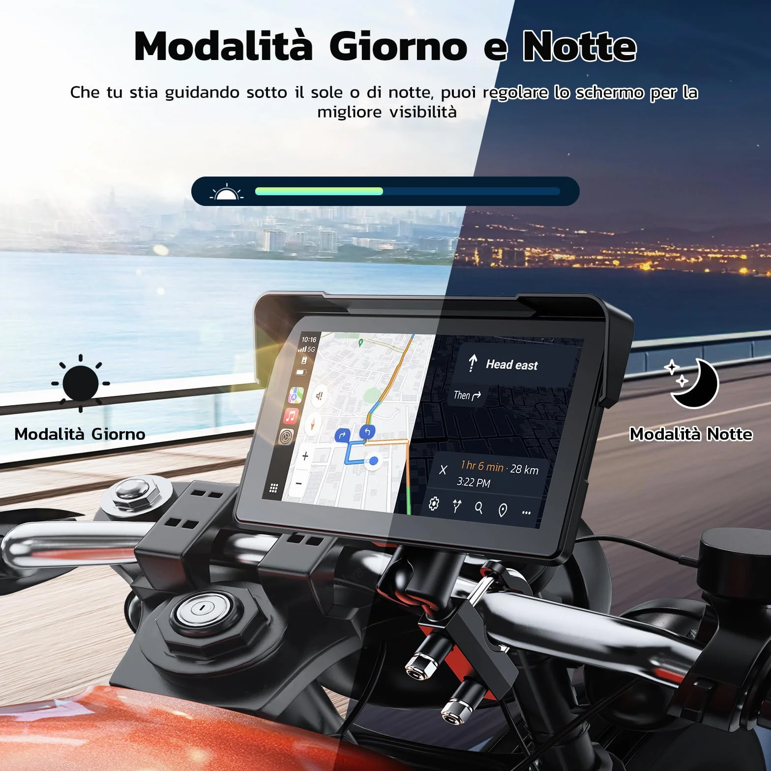 LAMTTO CarPlay Pantalla para Motocicleta 7 Pulgadas IPx7 Impermeable Inalámbrico Bluetooth GPS