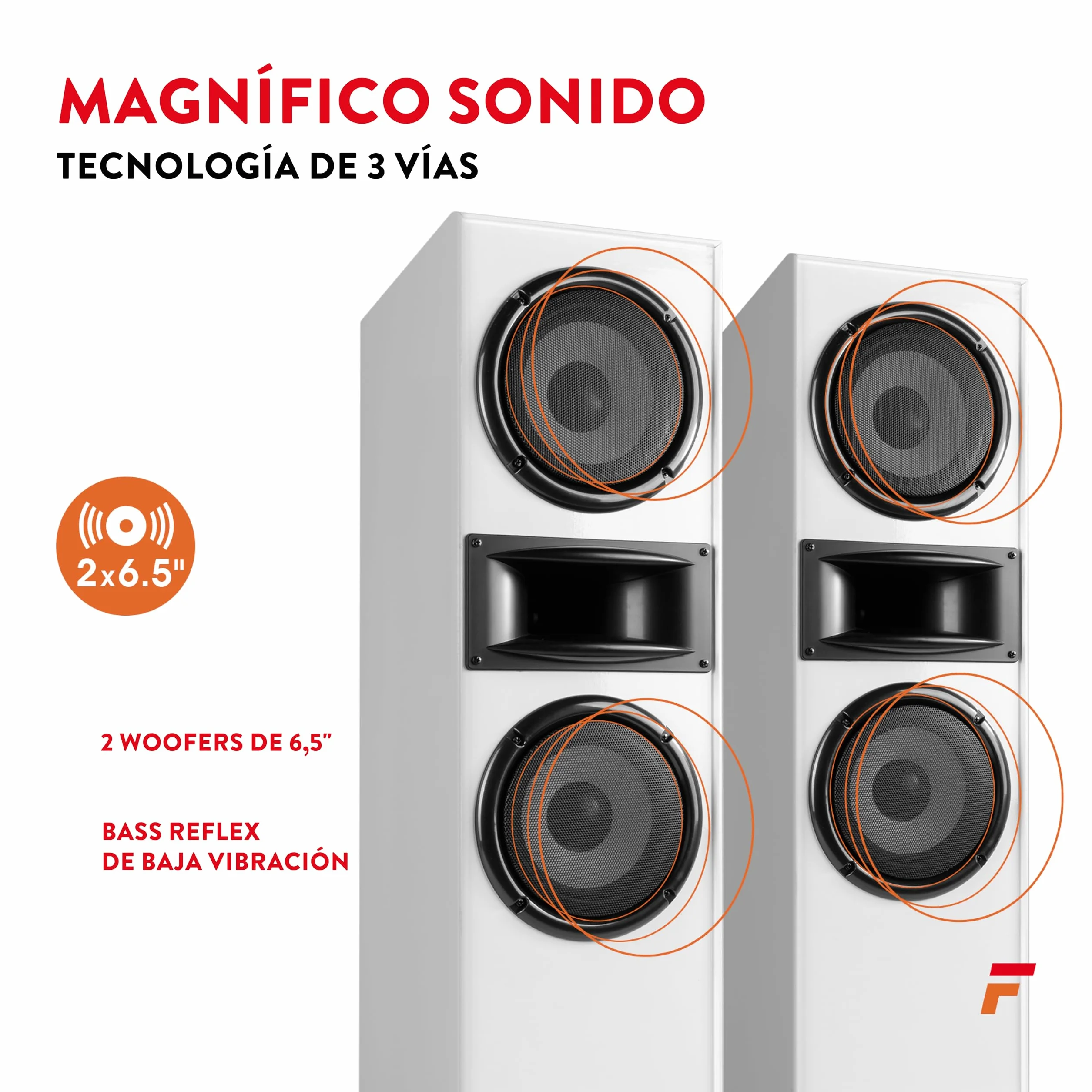 Fenton SHF700W Altavoz HiFi Columna 400 Wmax 2 x 6,5" 3 vías Blanco