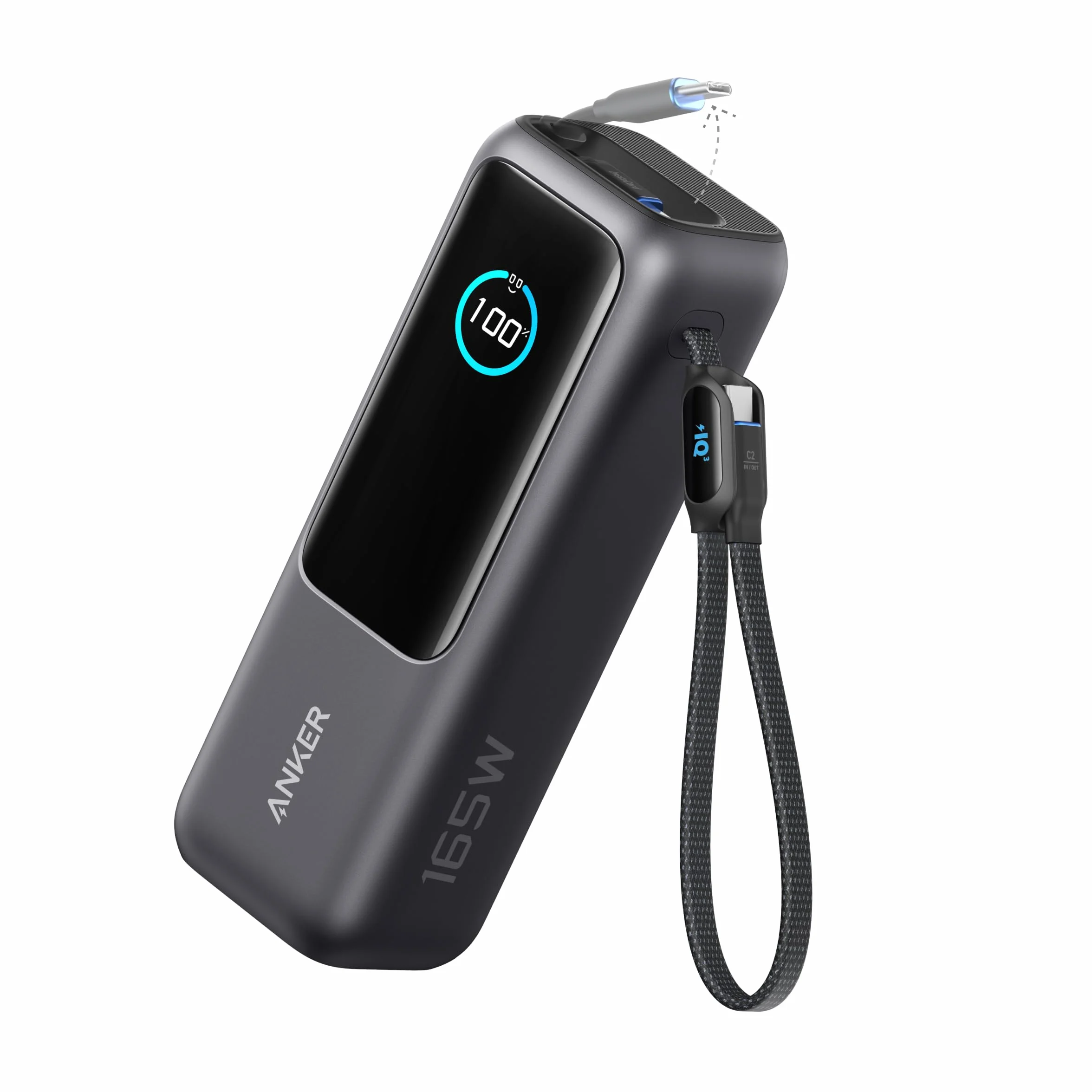 Anker Zolo Power Bank Cargador portátil de 25000mAh y 165W, Tres Puertos USB-C de 100W MAX, Apto para Avión, Cables Integrados y retráctiles, para iPhone 17/16/15, MacBook y más