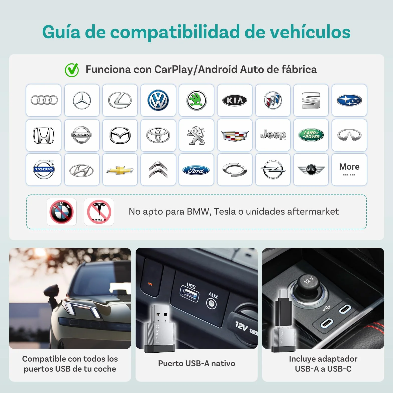 OTTOCAST Mini Nova, Adaptador 2 en 1 Inalámbrico CarPlay y Android Auto Mejorado 2026 para Teléfonos iOS y Android, Conexión Estable sin Retrasos, Compatible con Dos Teléfonos, Diseño Ultracompacto