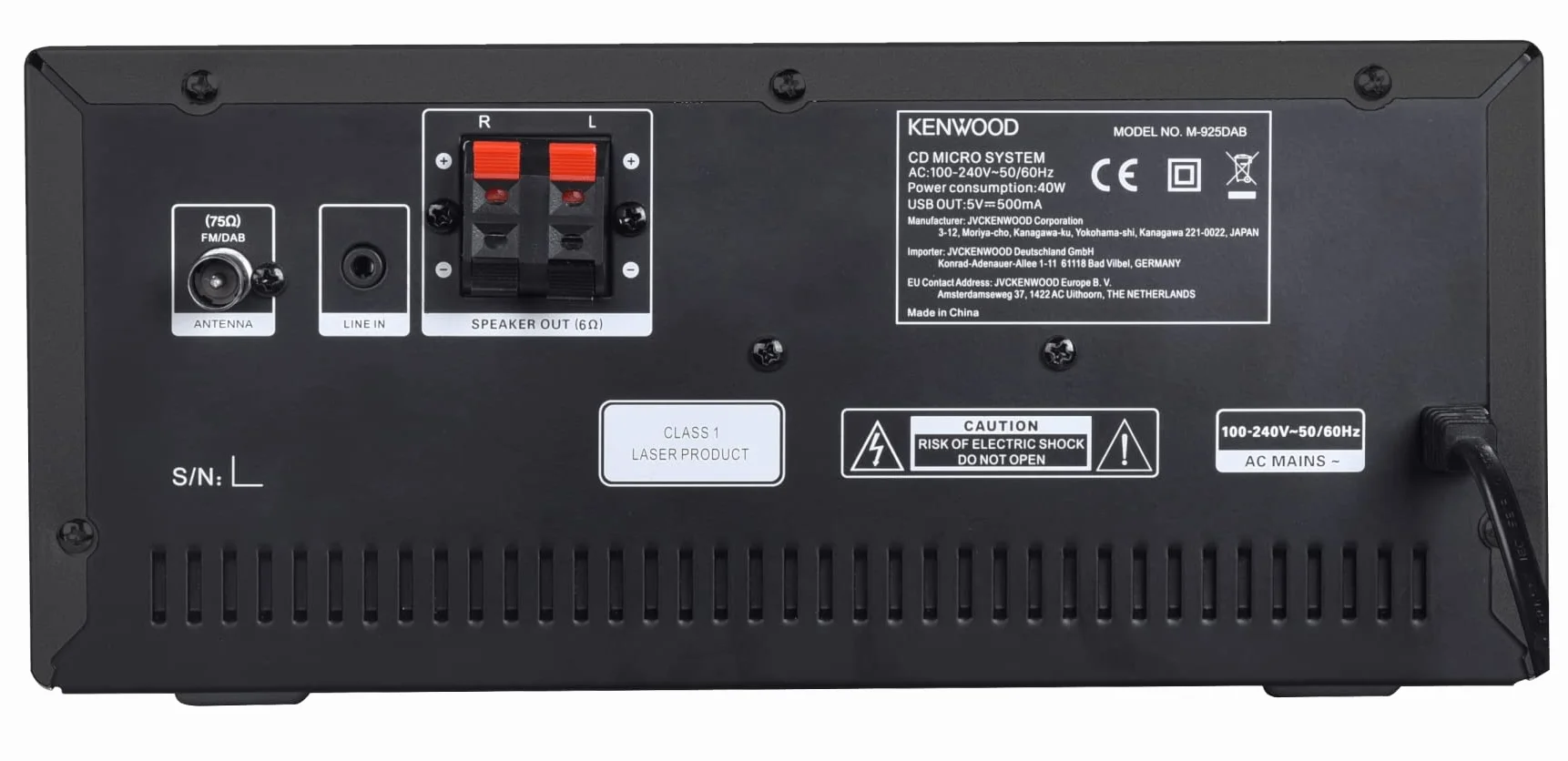 Microcadena HiFi Kenwood M-925DAB-B con CD, USB, Dab+ Blueetooth Audio-Streaming. Color: Negro - Mini Equipo de Musica para casa