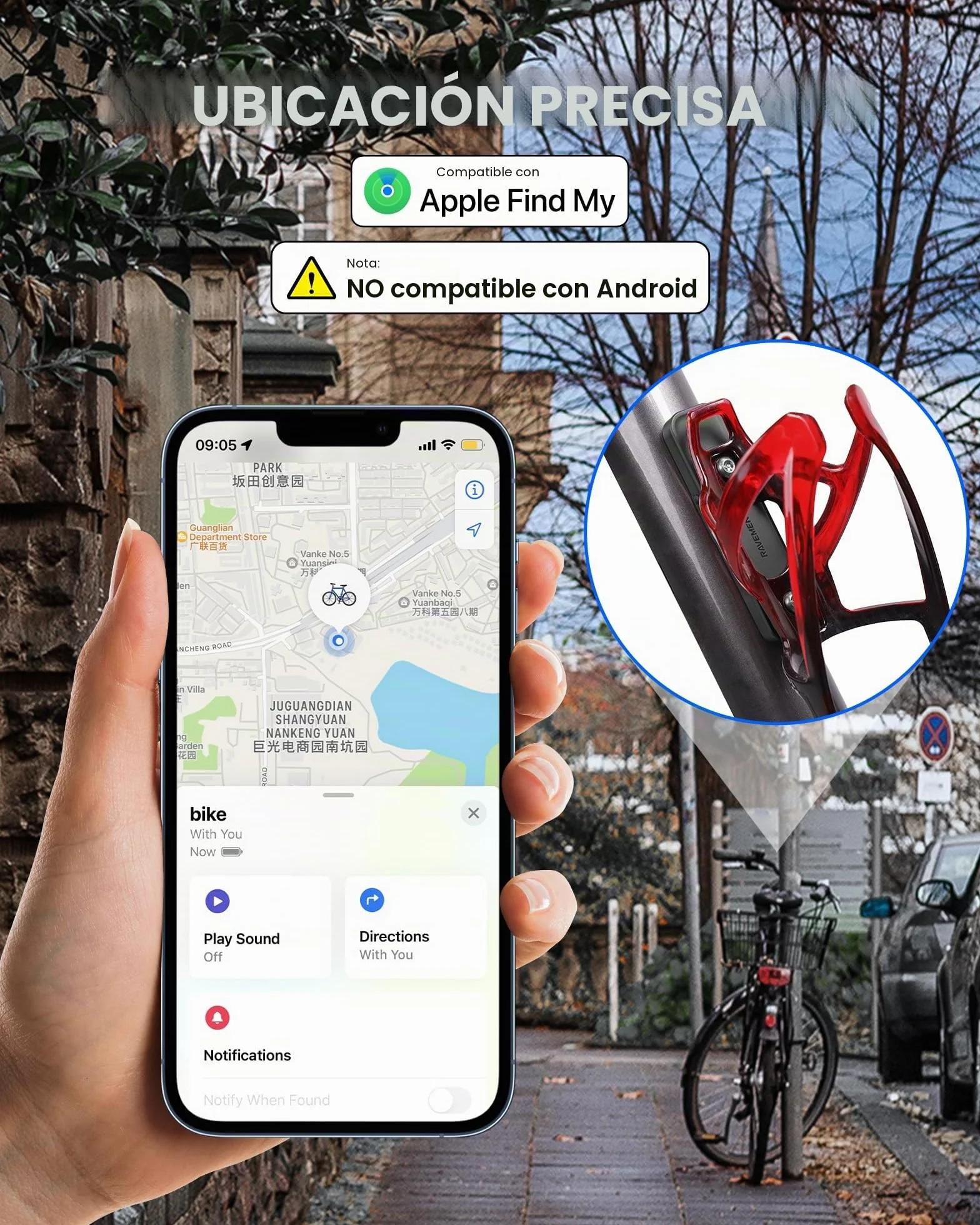RAVEMEN Rastreador para Bicicleta Compatible con Find My(Sólo iOS), Antirrobo para Rastreador de Bicicleta, Accesorio para, Se Esconde Bajo el Portabidón Precise Positioning 27 Gramos Cuerpo Ligero