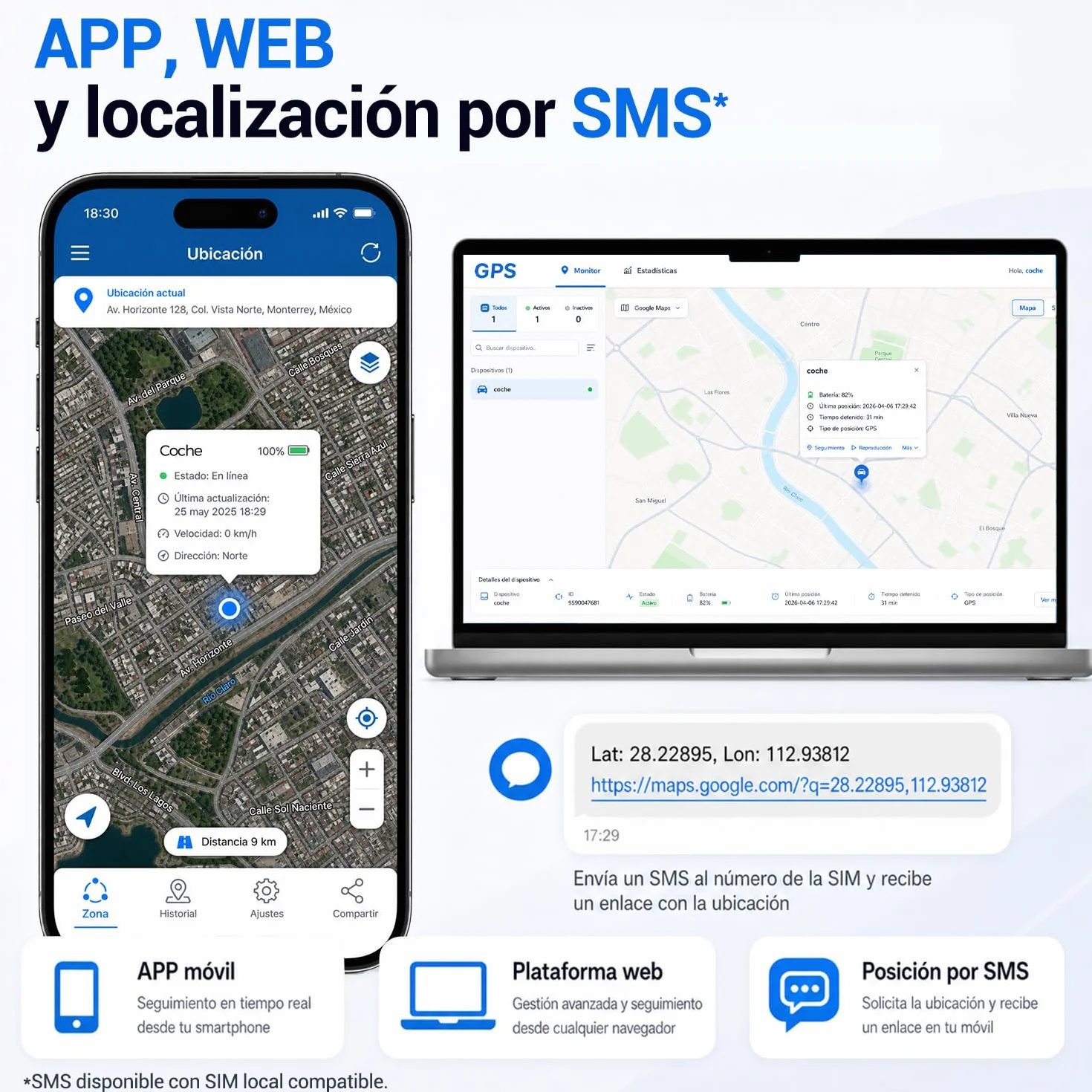 Localizador GPS para Coche y Flotas Batería 20000 mAh, Seguimiento de Varios Vehículos por App/Web/SMS y Llamada, Rastreador GPS IP67 Impermeable, Geovalla, Alertas y Rutas para Camiones y Activos