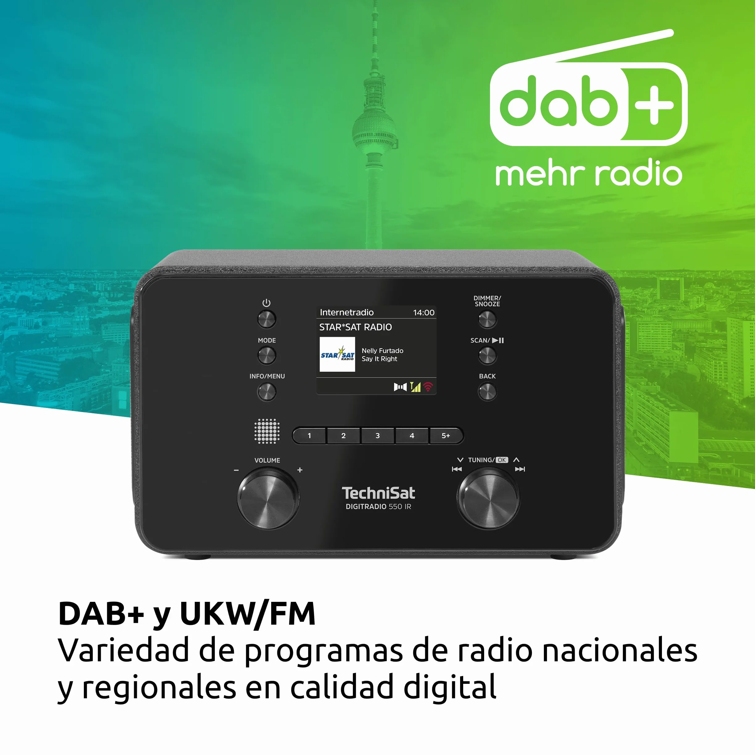 TechniSat DIGITRADIO 550 IR - Radio estéreo por Internet (Dab+, FM, WLAN, Bluetooth, Control por App, Despertador), Negro
