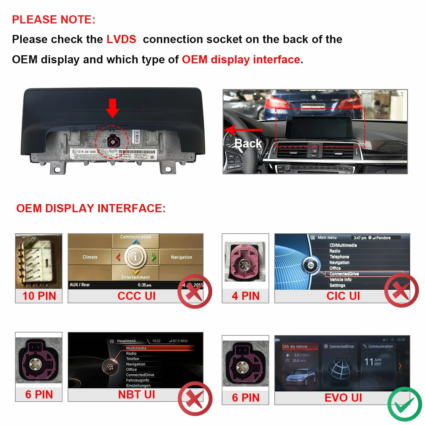 PEMP Pantalla Linux para BMW Serie 3 F30 X1 F48 2017-2019 EVO ID6, Soporte inalámbrico CarPlay Android Auto Uso OEM Bluetooth Llamadas y Música.