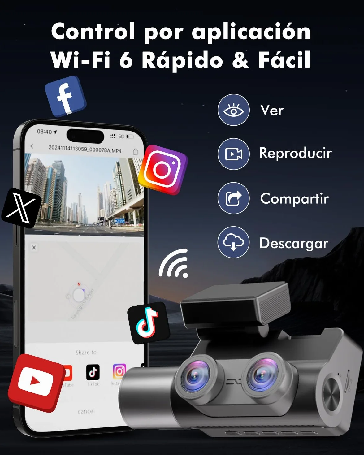 Dashcam 4K 3 Canales para Coche, Cámara Coche Interior y Trasera con GPS WiFi 6, Vigilancia 24H Parking, Visión Nocturna HDR, Dash CAM Coche con Tarjeta 64GB Gratis (V1)