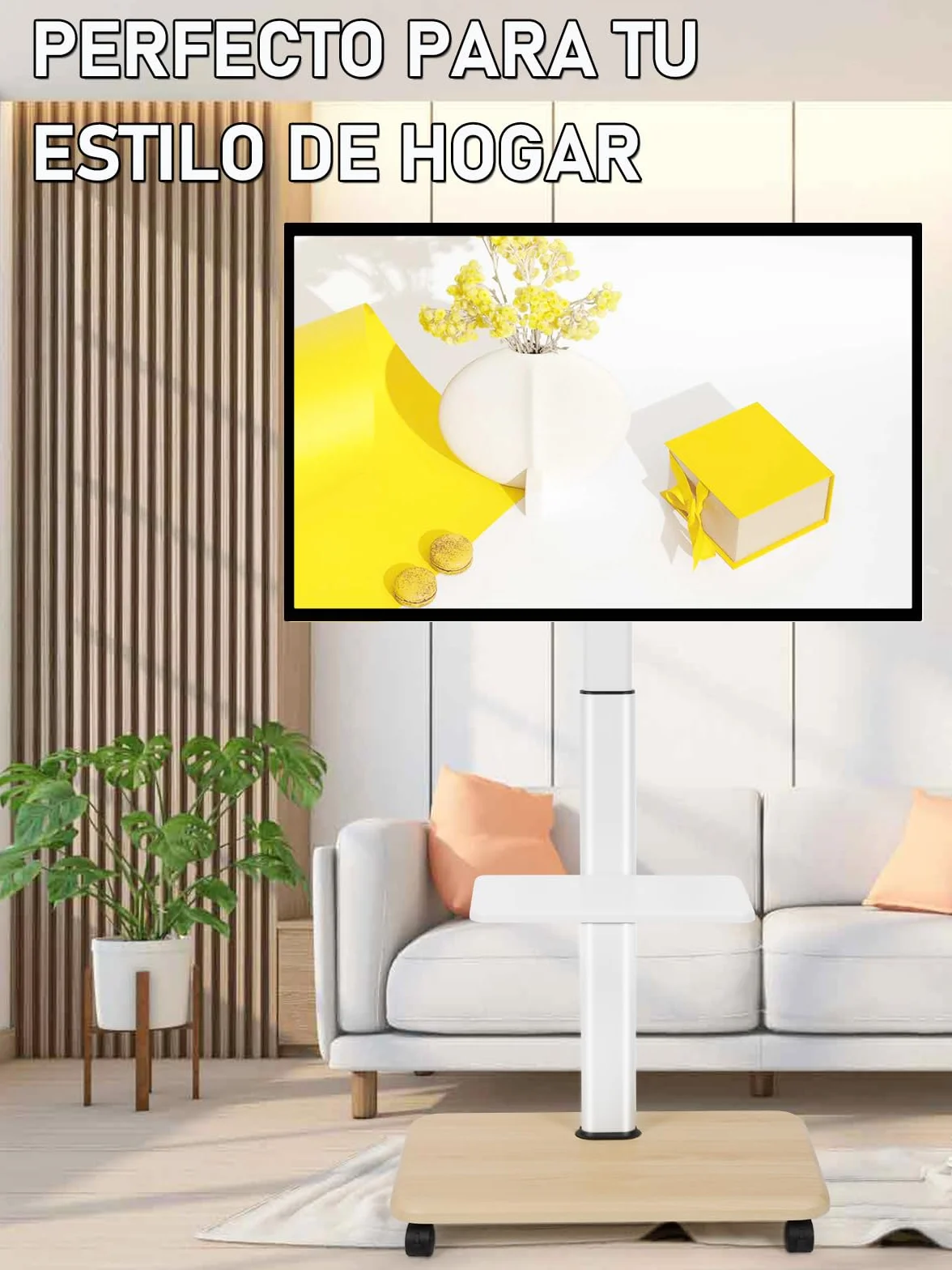 Soporte de TV Rodante Móvil para Televisores de 32-70 Pulgadas Planos/Curvos LED/LCD/OLED Altura Ajustable Soporte Portátil con Ruedas hasta 100lbs con Estante para Laptop y DVD para Exterior Blanco
