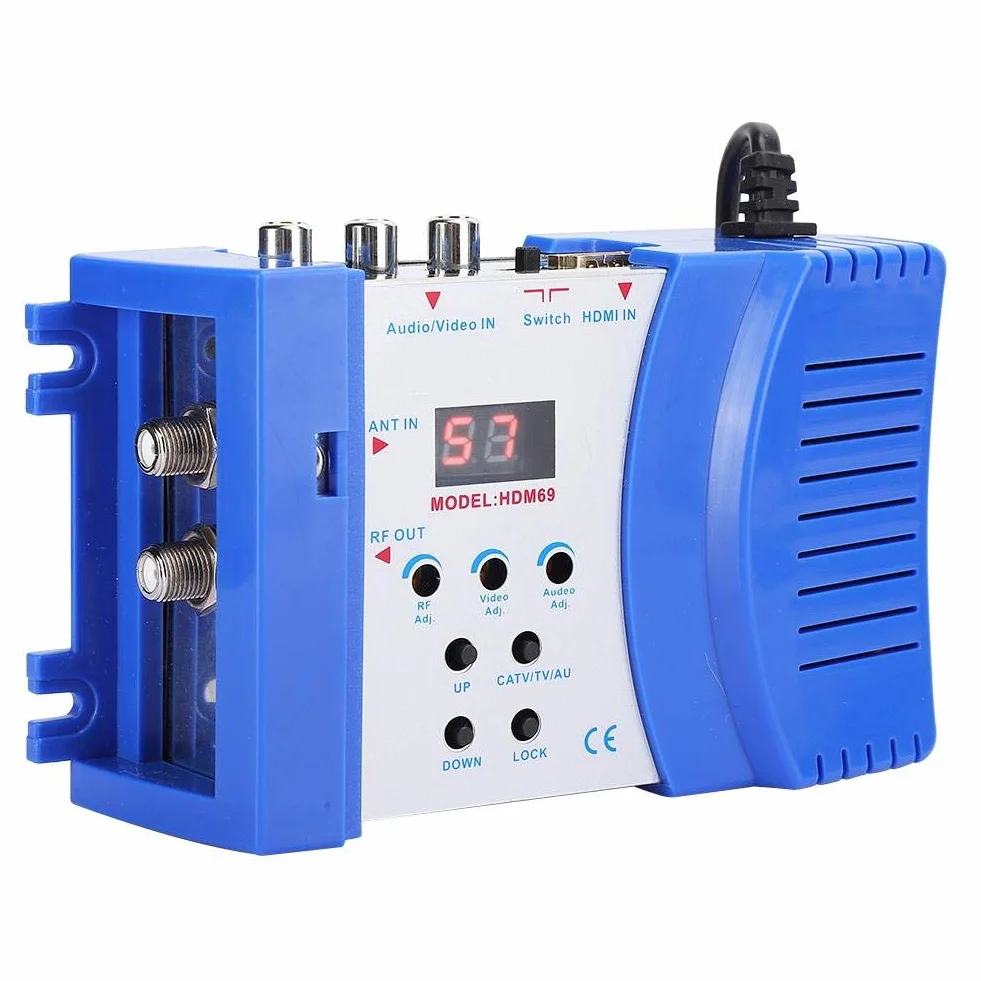 Dpofirs Modulador Digital, convertidor de AV a RF VHF UHF PAL/NTSC Modulador portátil estándar Audio Video TV Convertidor de señal HDMI AV Soporte de Entrada NTSC PAL Formato de TV Salida