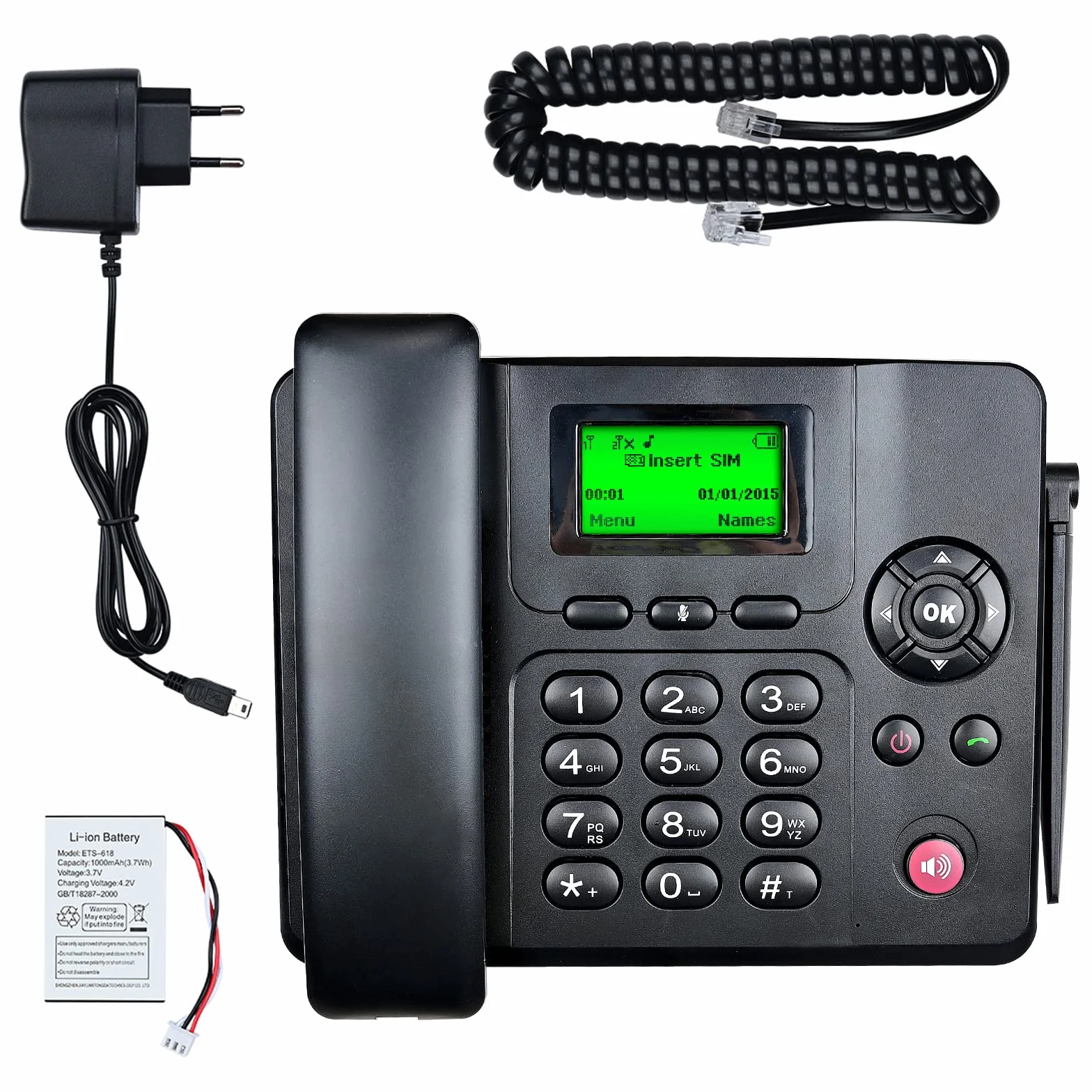 Lychee Cuatribanda Teléfono Fijo con SIM Dual, Manos Libres, Radio, Despertador
