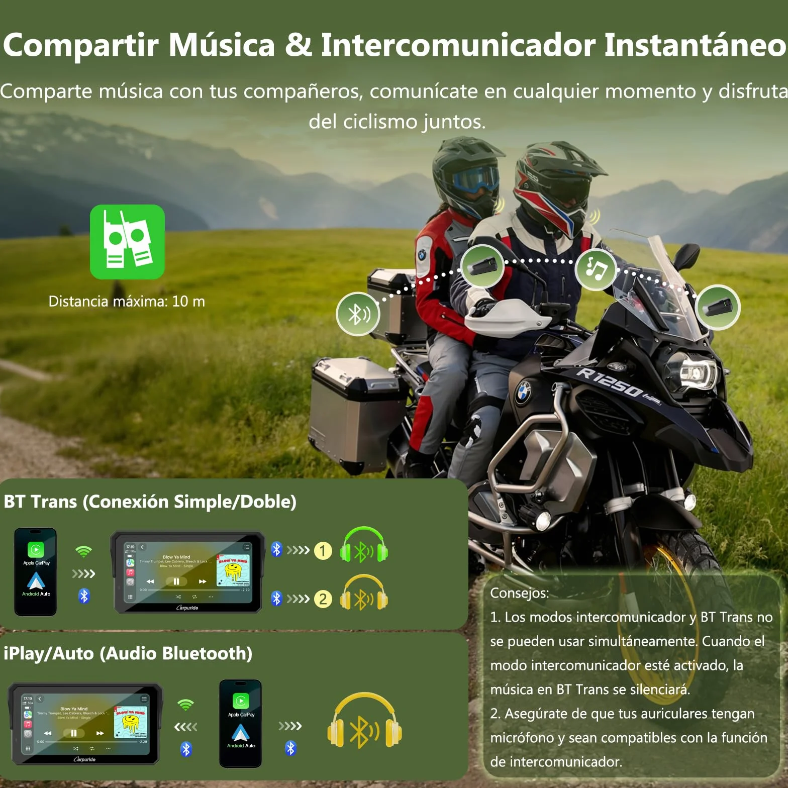 Carpuride W602BS Pro Carplay Pantalla BMW Motocicletas Inalámbrico 6.25" Impermeable Táctil Android Auto