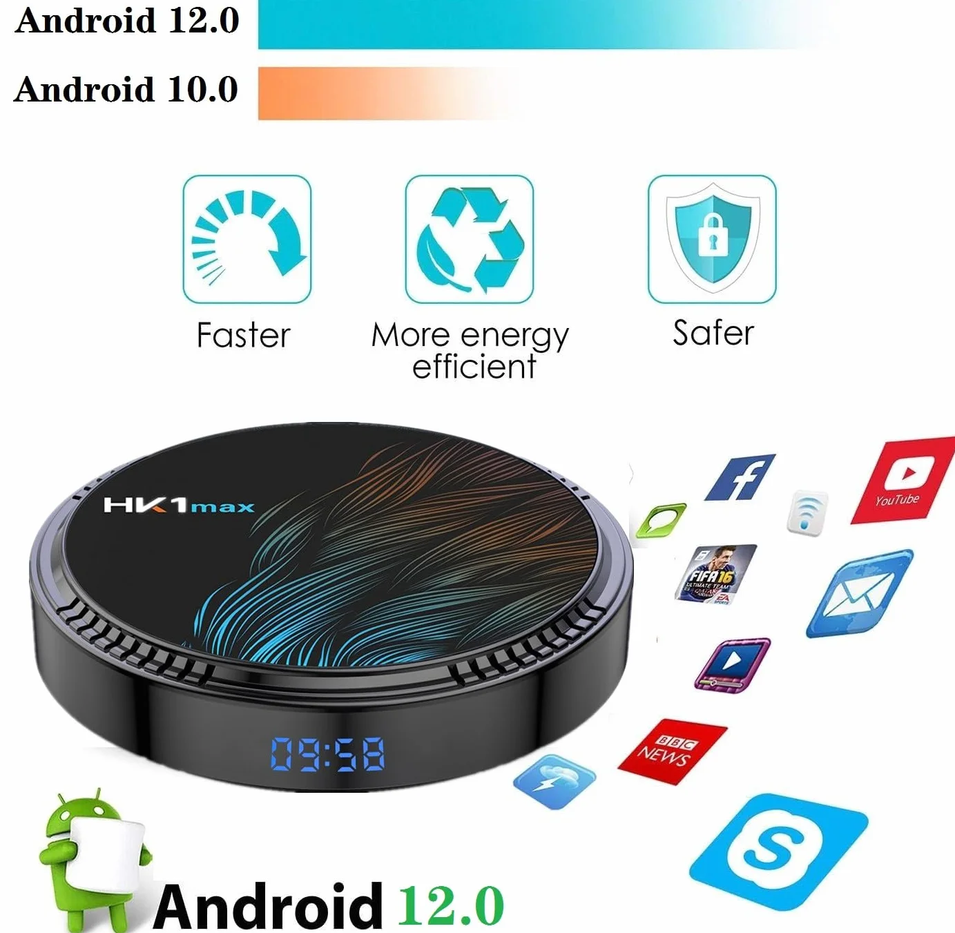 HK1 MAX Android 12.0 TV Box 2GB RAM 16GB ROM Quad Core 64bit Cortex-A53 Dual Wi-Fi BT4.0 4K HDR