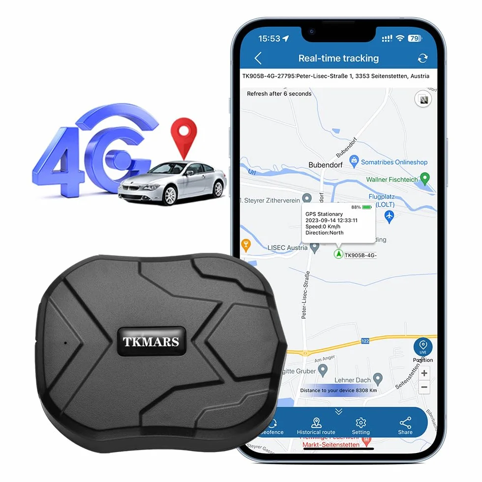 Localizador GPS para Coche TK905E 4G con Tarjeta SIM, Batería 5000mAh, Antirrobo con Imán Fuerte, Alarma de Vibración, Límite de Velocidad, Geo-Cerca