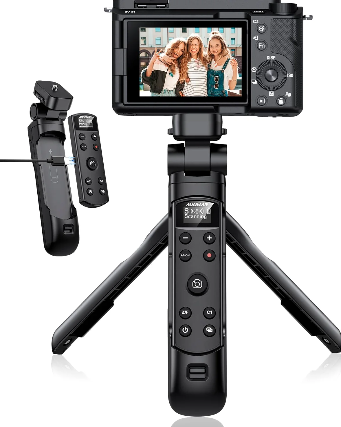 Aodelan - Trípode con mando a distancia recargable para Sony con pantalla OLED para vlogging ZV-E10, ZV-1F, ZV-E10 II, RX100 VII, a6100, a6400, a7 III, a9 II, etc. Reemplaza Sony GP-VPT2BT