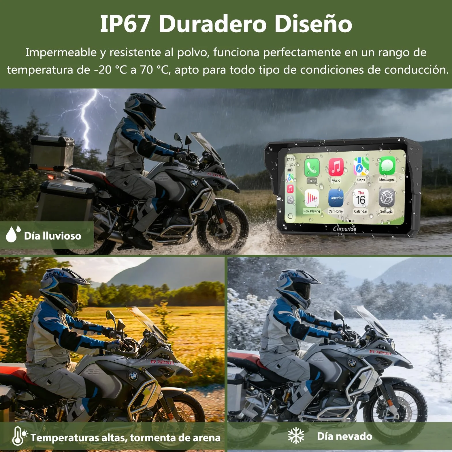 Carpuride W602BS Pro Carplay Pantalla BMW Motocicletas Inalámbrico 6.25" Impermeable Táctil Android Auto