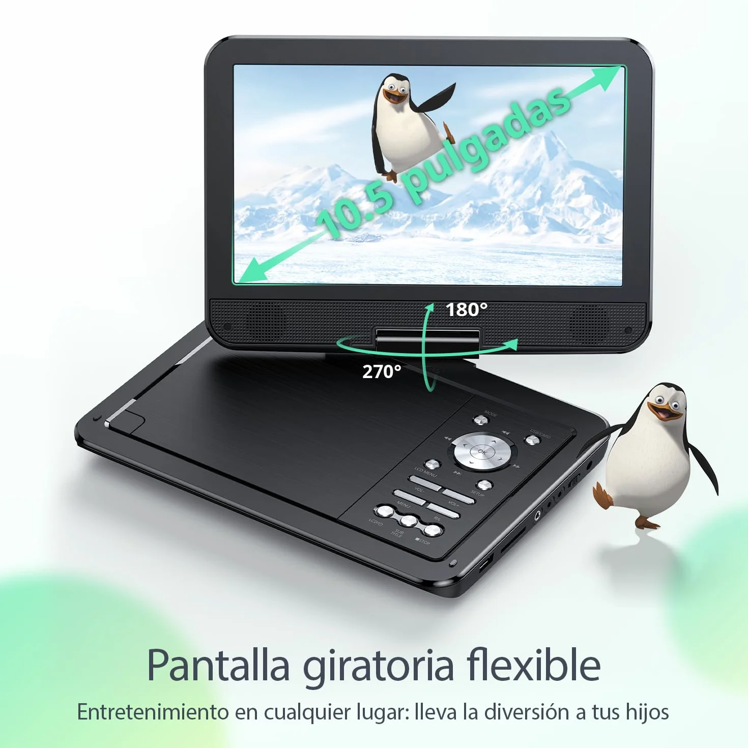 Yoton Reproductor de DVD Portátil 12,5'' Pantalla Giratoria HD 10,5'' Sin Restricción Regional