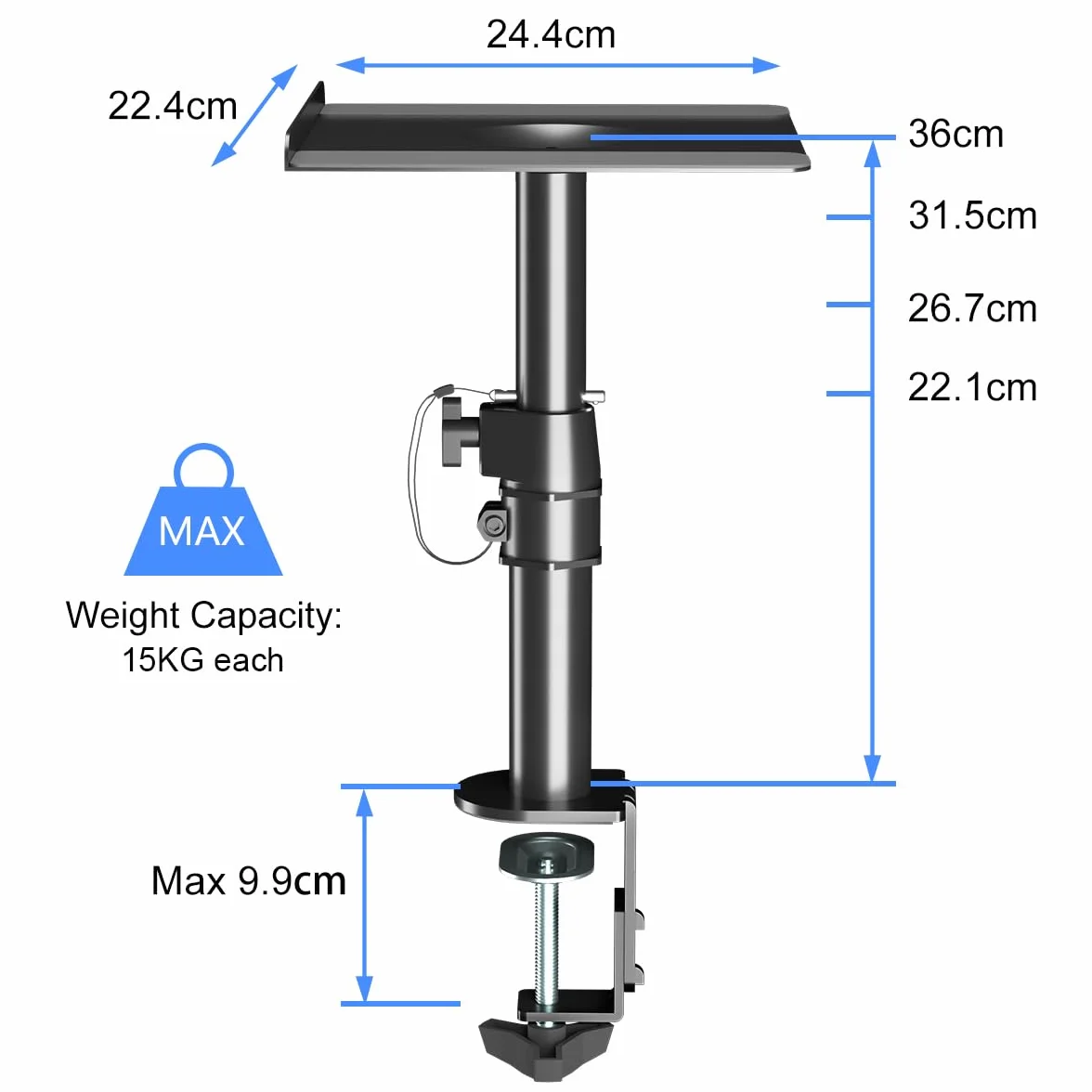 Suptek Soporte Altavoz Universal Giratorio e Inclinable para Barra de Sonido y Altavoces de Estantería, Paquete de 2, Máx 15 kg, Negro