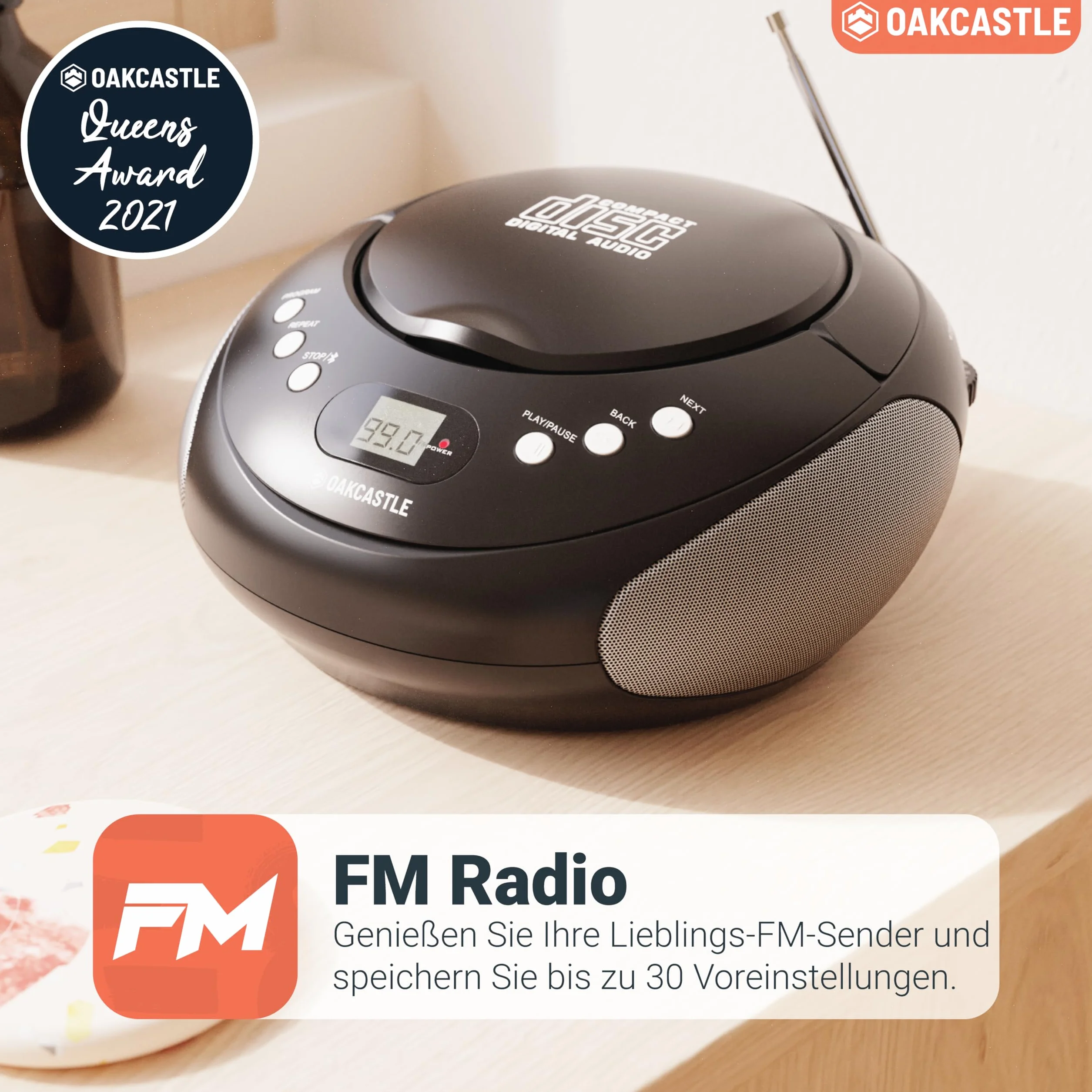 OAKCASTLE CD250 Boombox CD Bluetooth Portátil Radio FM Negro