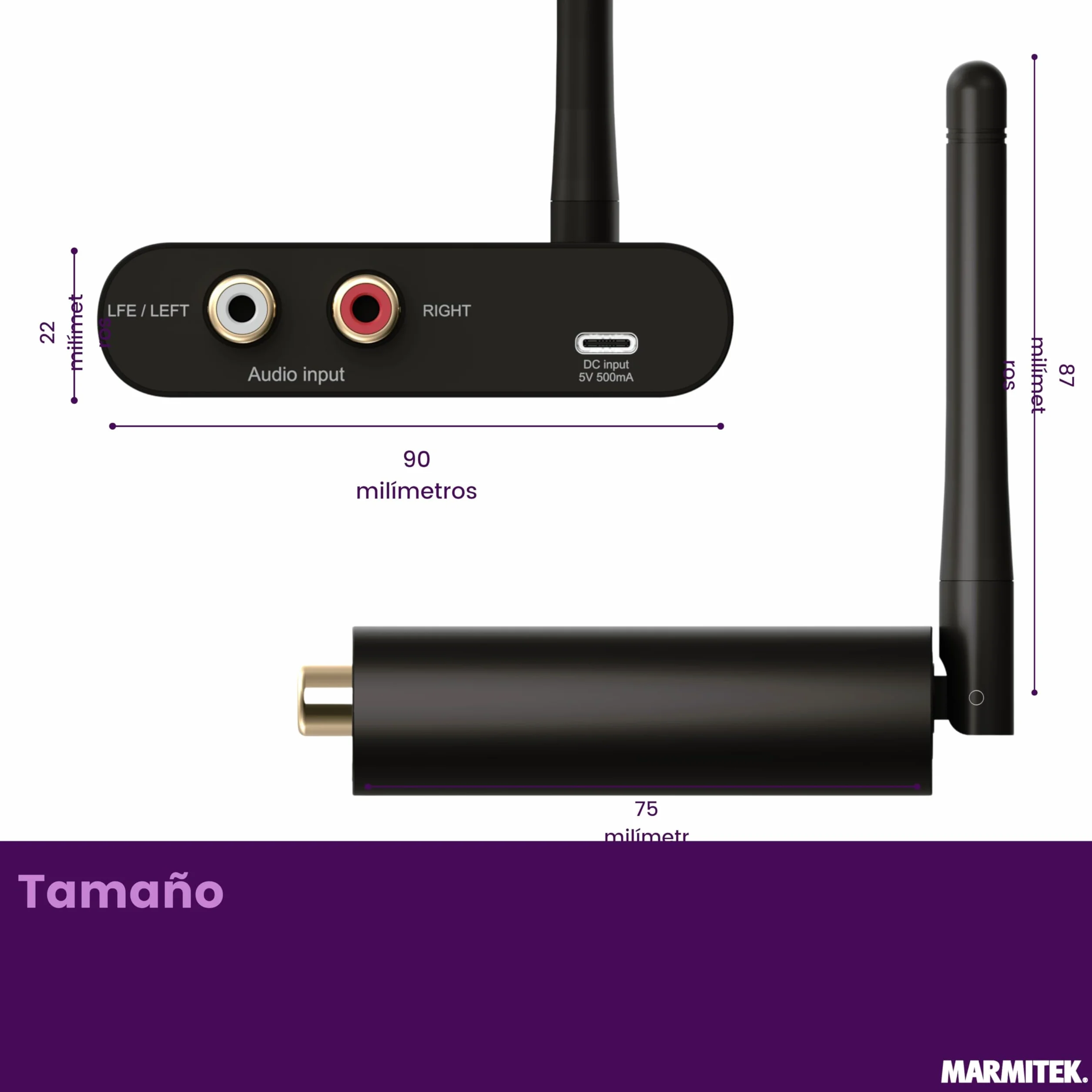 Kit subwoofer inalámbrico Marmitek Subwoofer Anywhere 640 - Sub Activo por LFE/Line - Transmisión Digital Estable, RCA Dorado, Auto Standby - USB-C