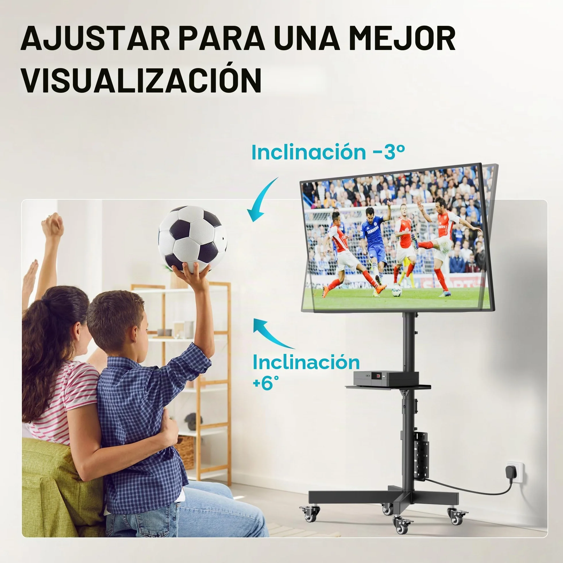 BONTEC Soporte TV de Suelo con Ruedas para Pantallas 23"-60" Carga máx. 40 kg Ajuste de Altura y Ángulo