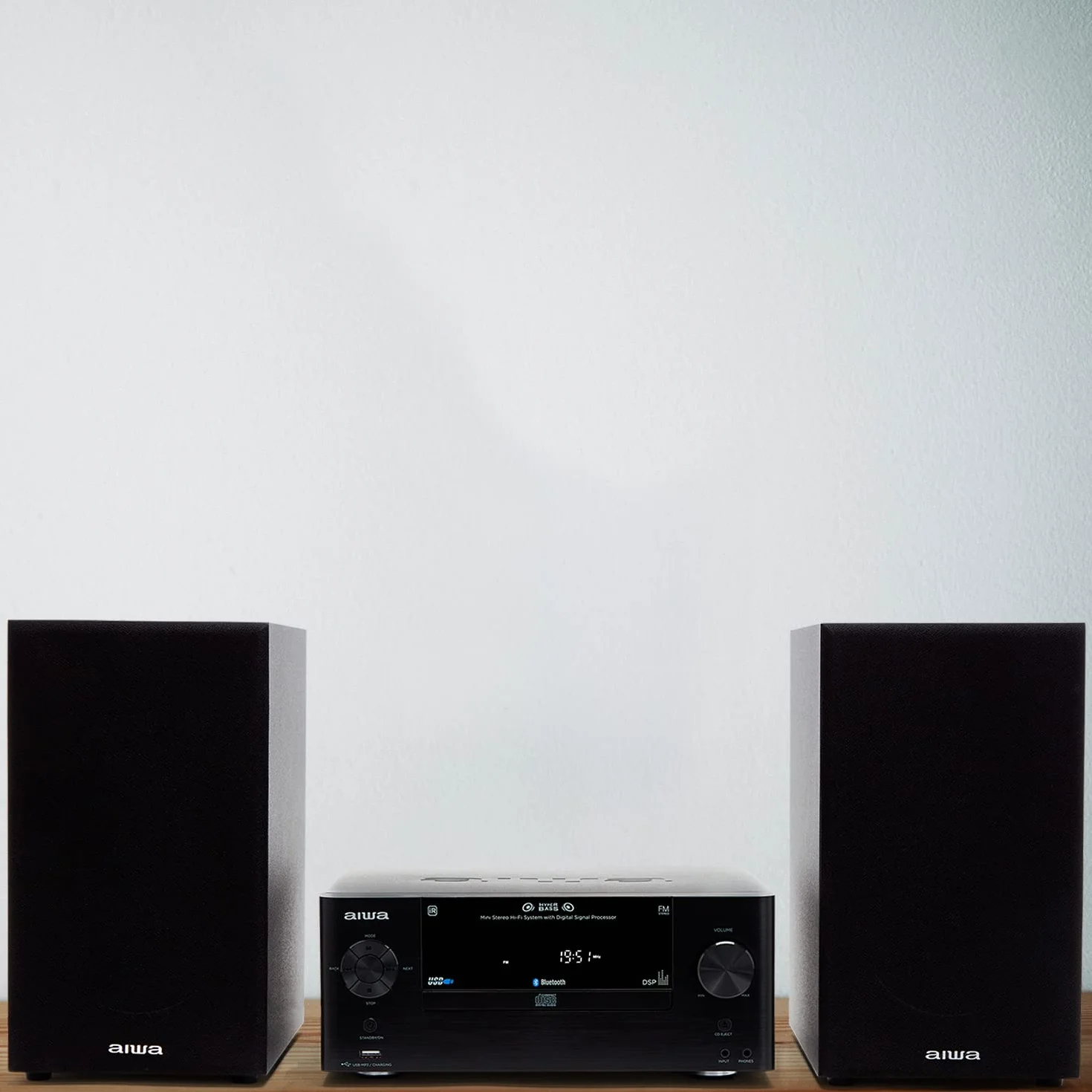 Aiwa MSBTU-500 - Microcadena con Mando a Distancia, (Hi- Fi, Bluetooth, Equipo De Sonido, CD, USB-Carga, MP3, Radio FM, 50W (RMS),Diseño Compacto, Ecualizador)-Color Negro