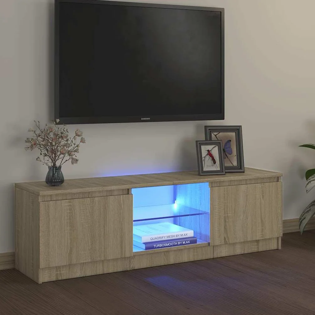vidaXL Armario TV con Luces LED Soporte Mobiliario Aparador Estante Salón Sala de Estar Dormitorio Decoración Roble Sonoma 120x30x36 cm