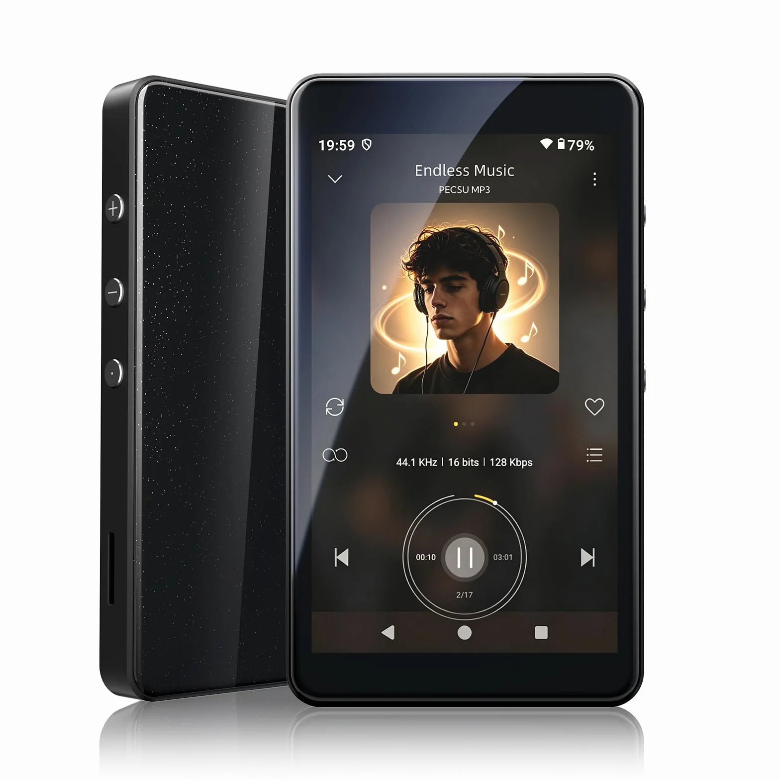 Reproductor MP3 Android 14 con Spotify, Play Store, Amazon Music, Audible, Libby, Reproductor de música MP4 con Pantalla táctil de 4" para niños con Control Parental, Modo Eye-Care (Negro Brillante)