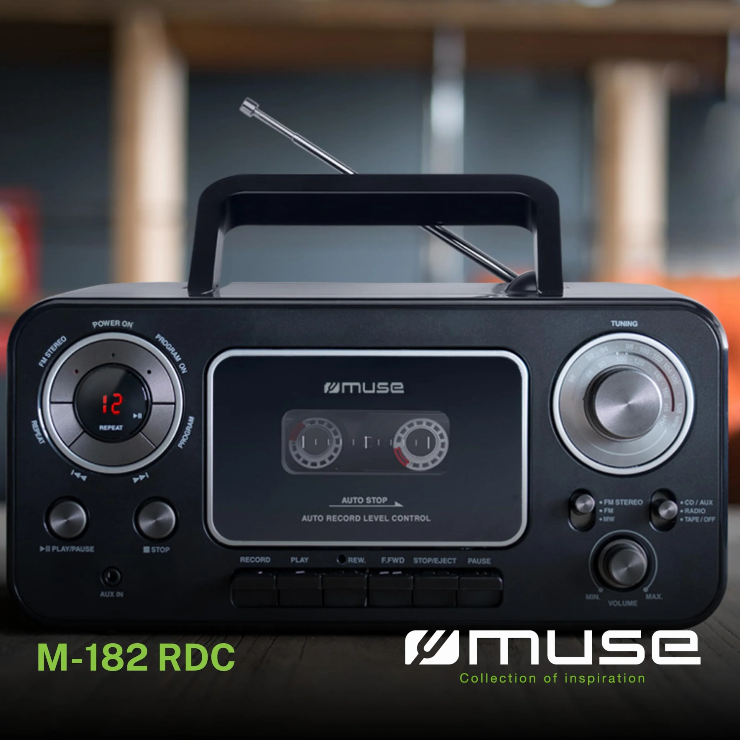 Muse M-182 RDC Radiocd CD Radio Cassette, Negro