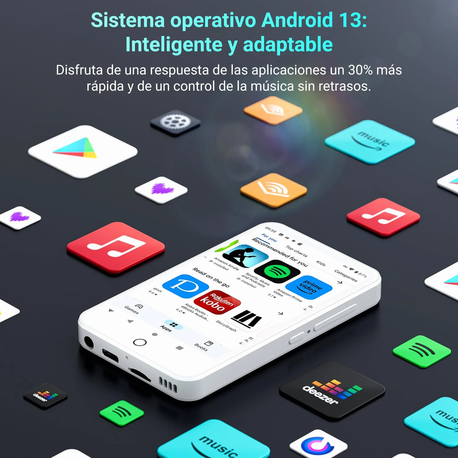 Reproductor MP3 Bluetooth WiFi Android 13 4 Pulgadas Pantalla táctil 3GB RAM 32GB ROM Spotify Music Player Audible Play Store