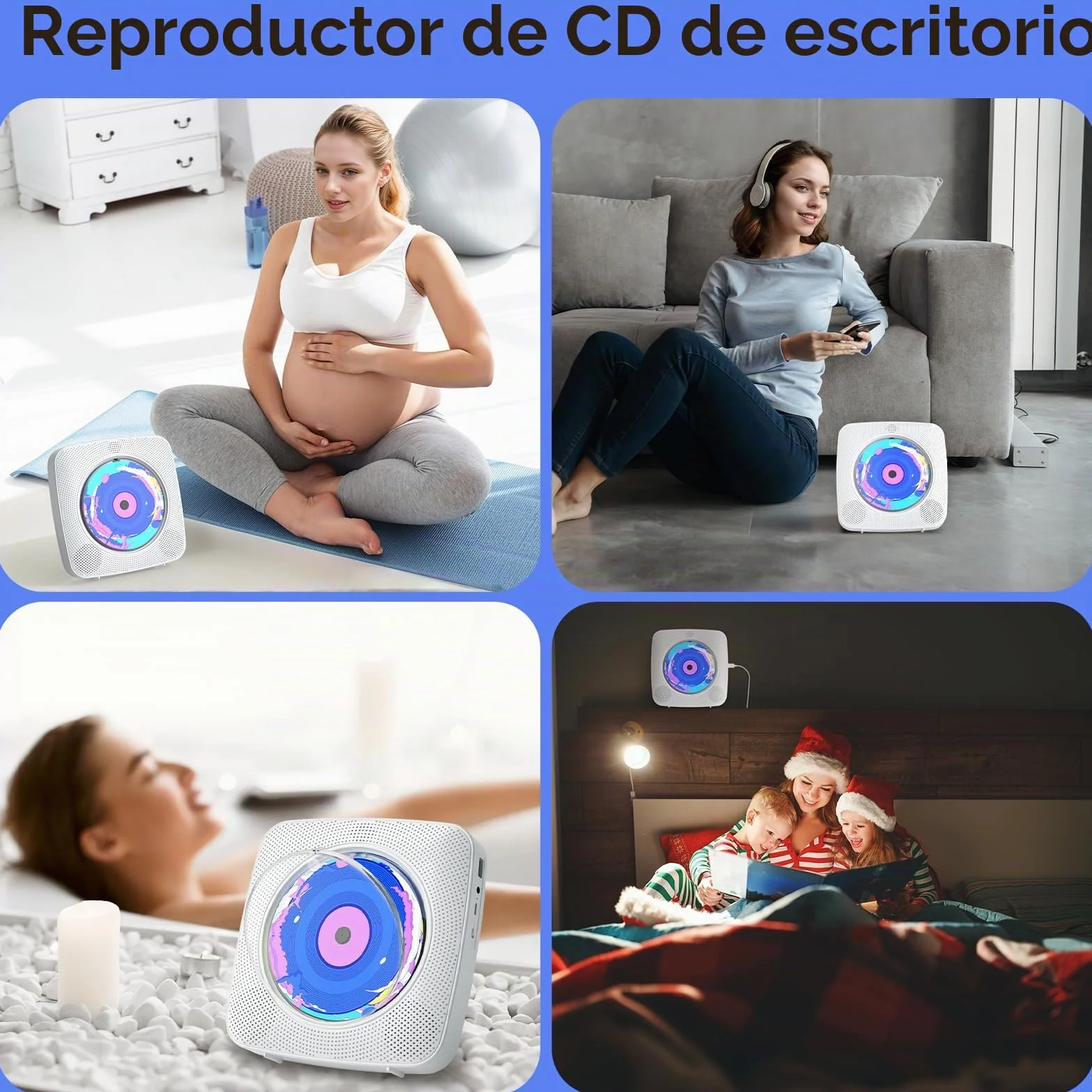 Reproductor de CD Portatil: Kegaudio Reproductor CD Bluetooth con Altavoces Mando a Distancia Bluetooth sobremesa montado en la Pared con Soporte Reproducción USB/AUX Blanco