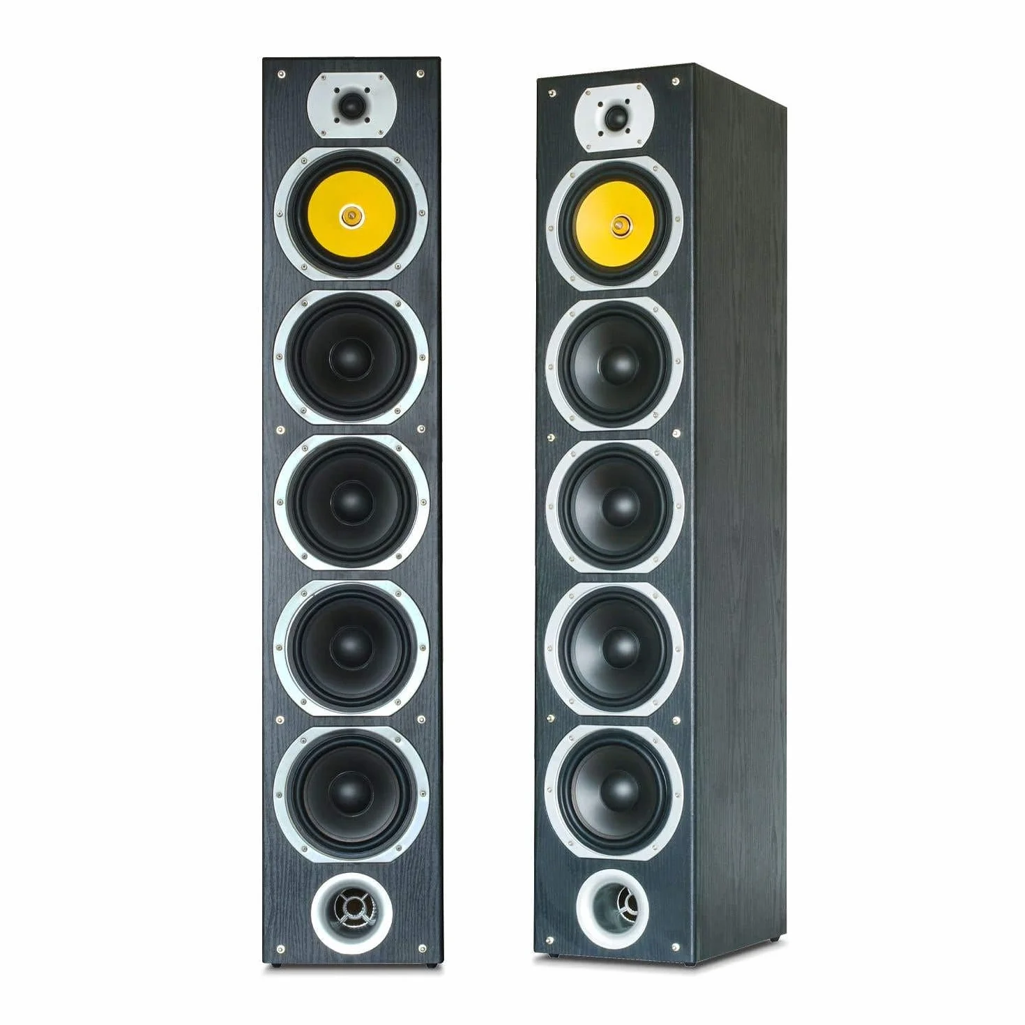 Fenton SHFT57b Altavoces de Suelo HiFi, 4 vías, 4 woofers 6.5", 600W, Sonido Envolvente, Cine en Casa, Negro