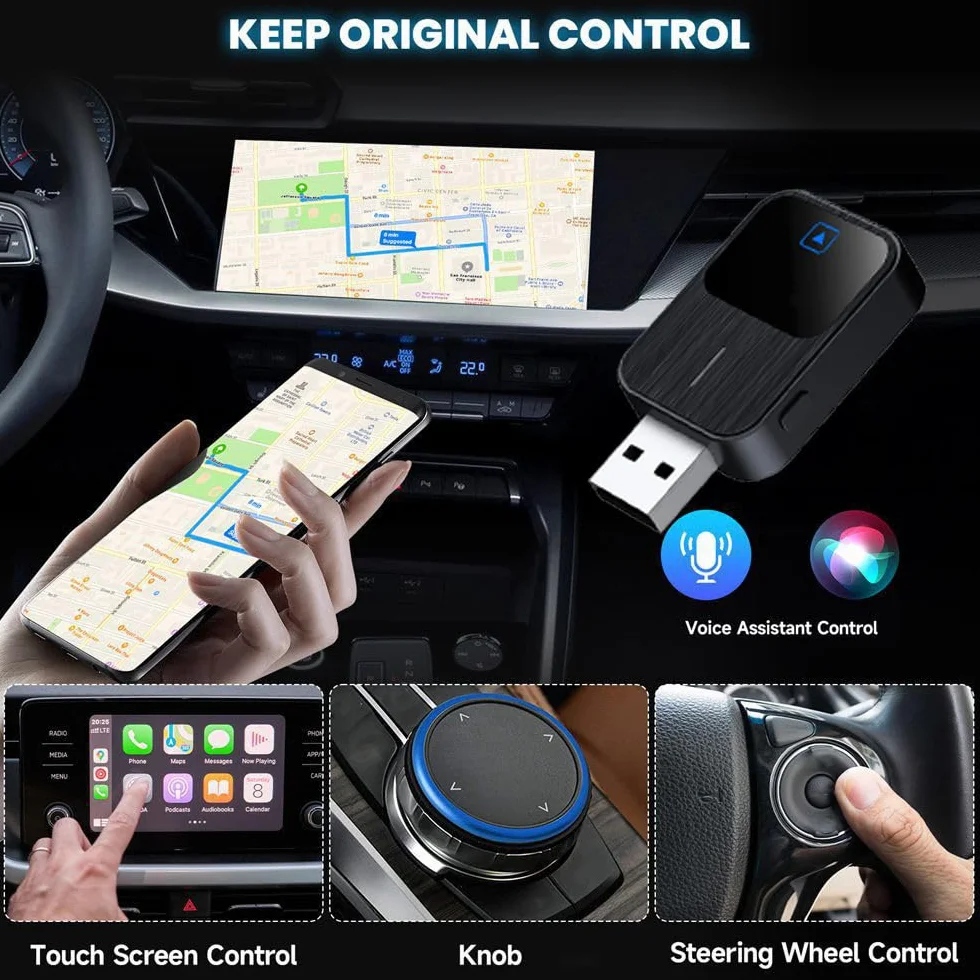 CarPlay Inalambrico para BMW X1 2018-2024, Adaptador 2 en 1 CarPlay con Conexion Automatica, Plug and Play Cable a Inalámbrico