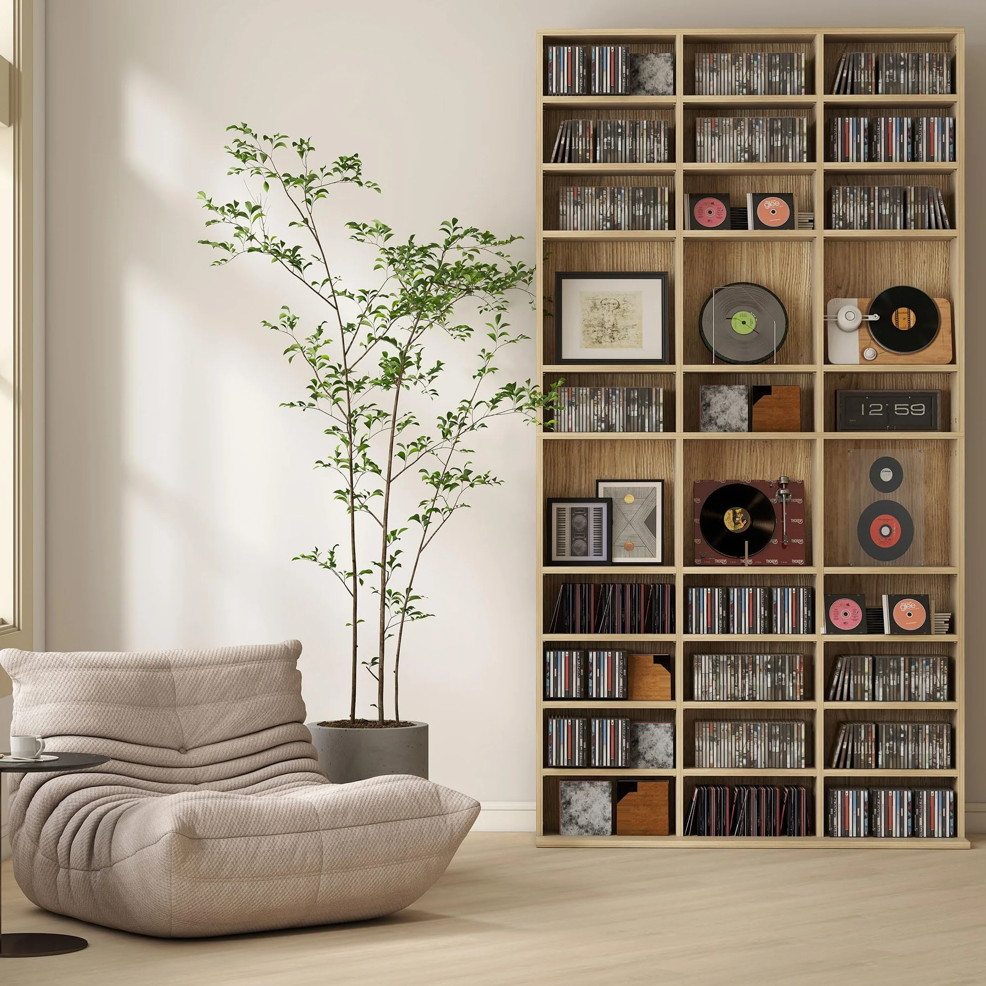 HOMCOM Almacenamiento para CD y DVD, estante Almacenamiento, capacidad Máx. 1116 CD/528 DVD, 36 compartimentos y estantes ajustables, para oficina, sala de estar, dormitorio, 102 x 23,5 x 195 cm
