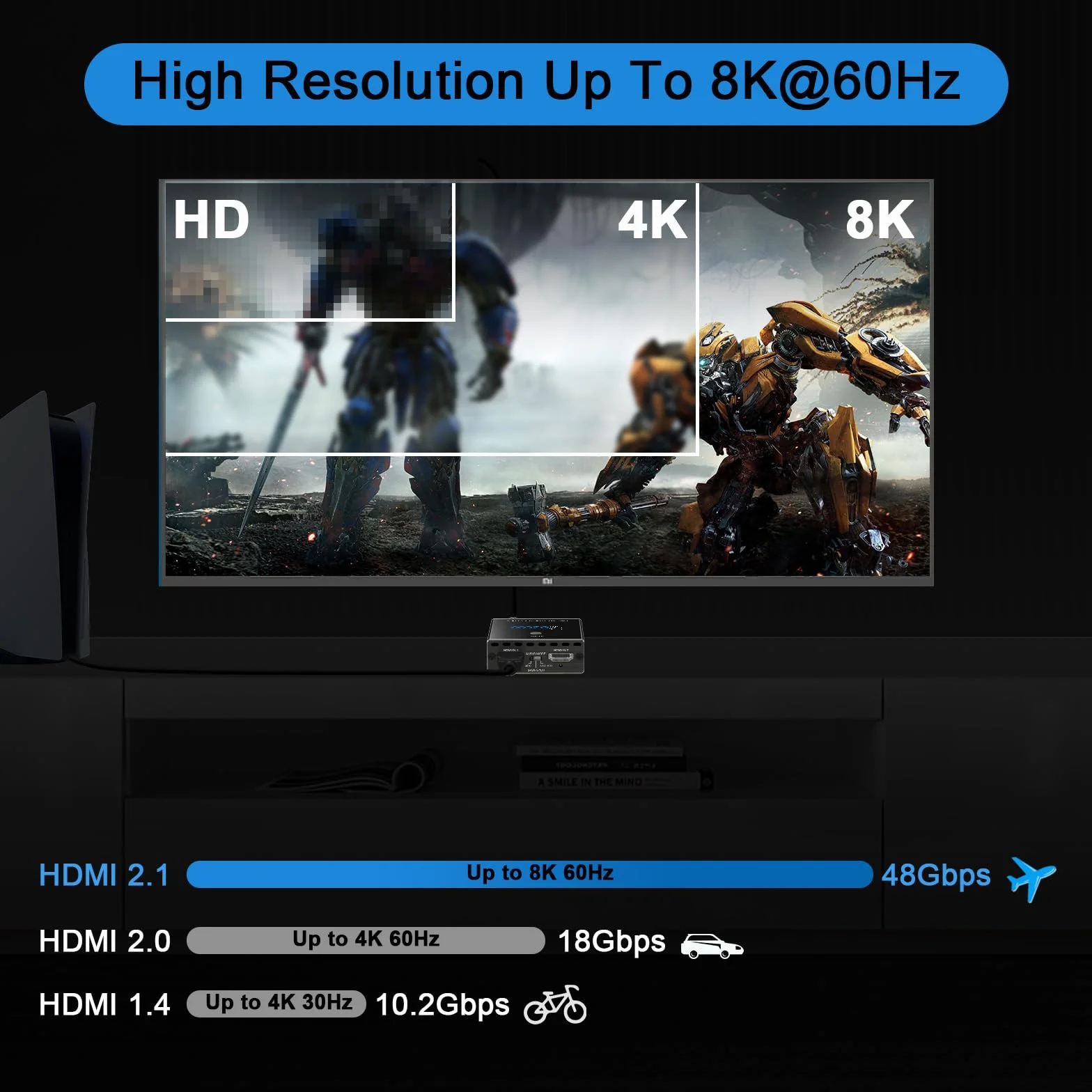 Extractor de audio HDMI 2.1 4K 120Hz VRR ALLM, conmutador ARC 2 entradas 1 salida, convertidor HDMI a SPDIF óptico 7.1/5.1CH