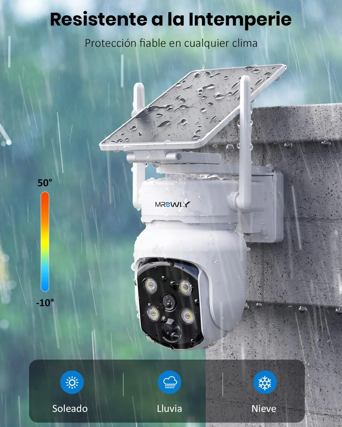 Camara Vigilancia WiFi Exterior Solar 2 en 1, 4MP/2.5K Camara sin Cables, 360° Cobertura, Fácil Instalación, 2.4/5 GHz WiFi, Visión Nocturna en Color, PIR, SD/Nube