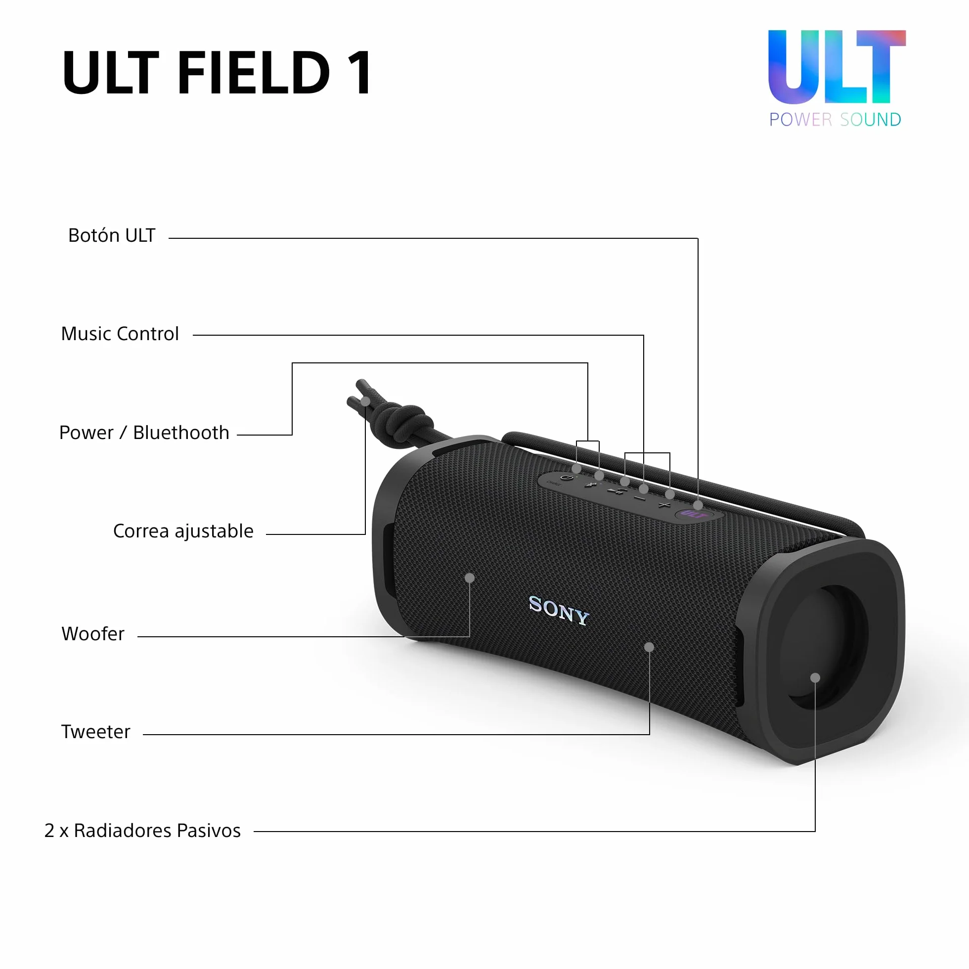 Sony ULT Field 1 Altavoz Bluetooth portátil IP67 Resistente a los Golpes 12H Batería Negro