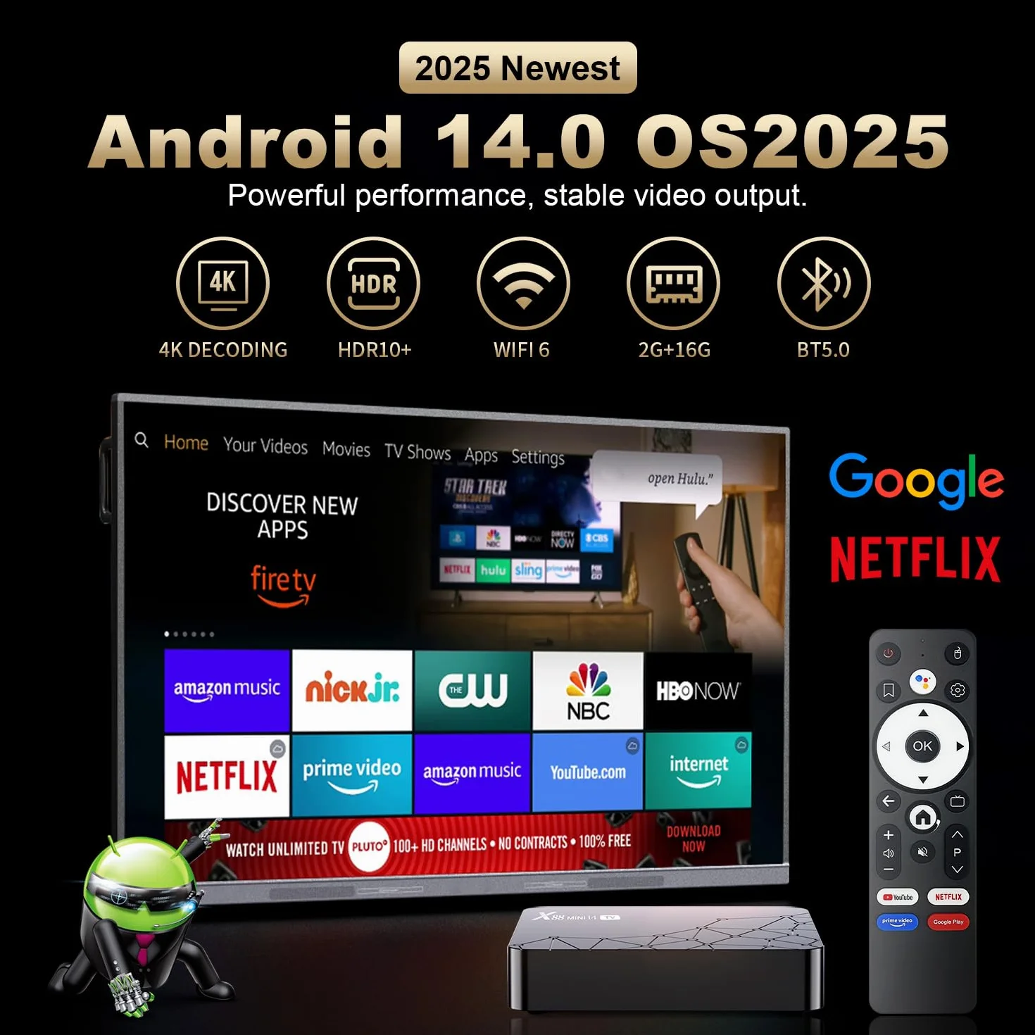 Android TV Box 14.0 2nd Gen 2GB RAM 32GB WiFi6 Bluetooth 5.0 HDR10 HD 8K Ethernet HDMI 2.0 Smart TV Box