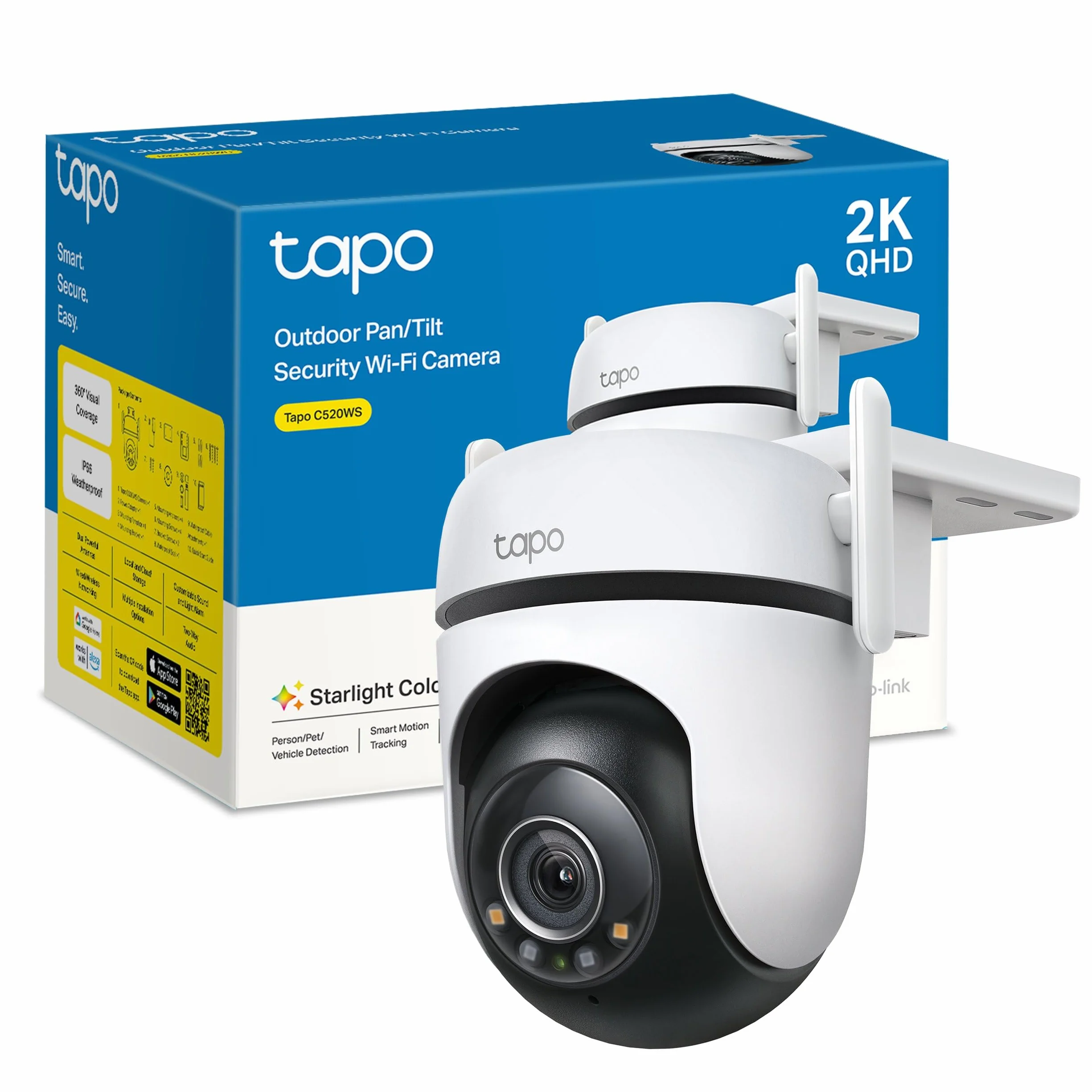 Tapo C520WS Cámara Vigilancia Wi-Fi Exterior 360° 2K QHD Visión Nocturna Color Starlight Detección IA IP66