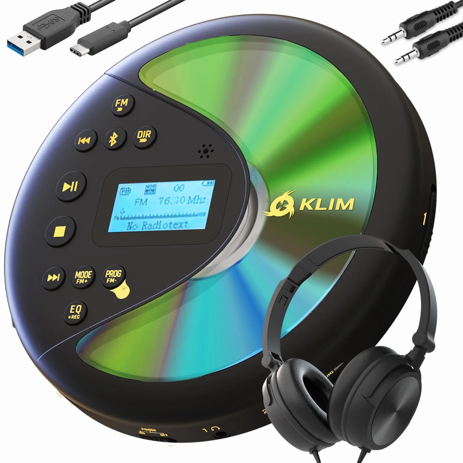 Klim Discover Reproductor CD Portátil Discman Radio FM Bluetooth MP3 SD Batería Larga Negro/Dorado