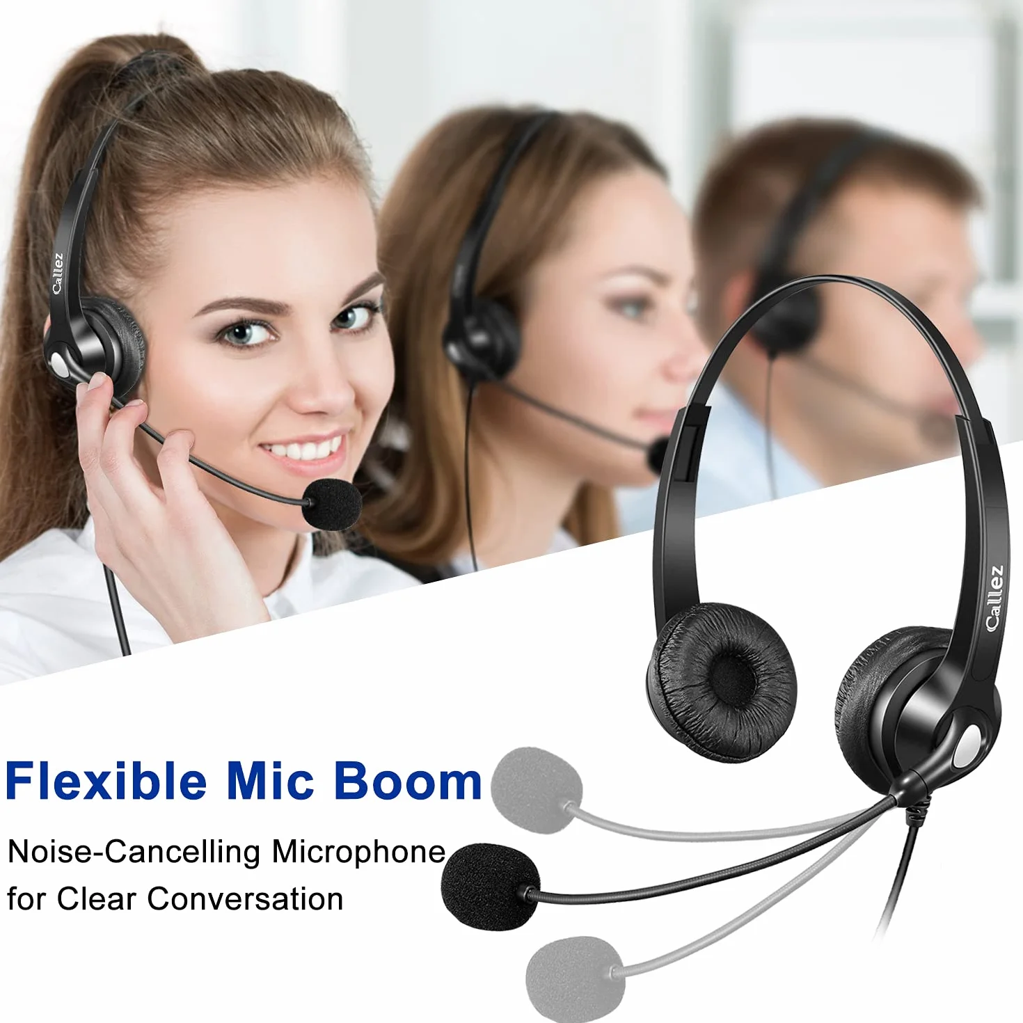 Auriculares Teléfono Fijo RJ9 Binaurales con Micrófono Cancelación de Ruido para Gigaset DA710 Fanvil X4G X7C Polycom VVX311