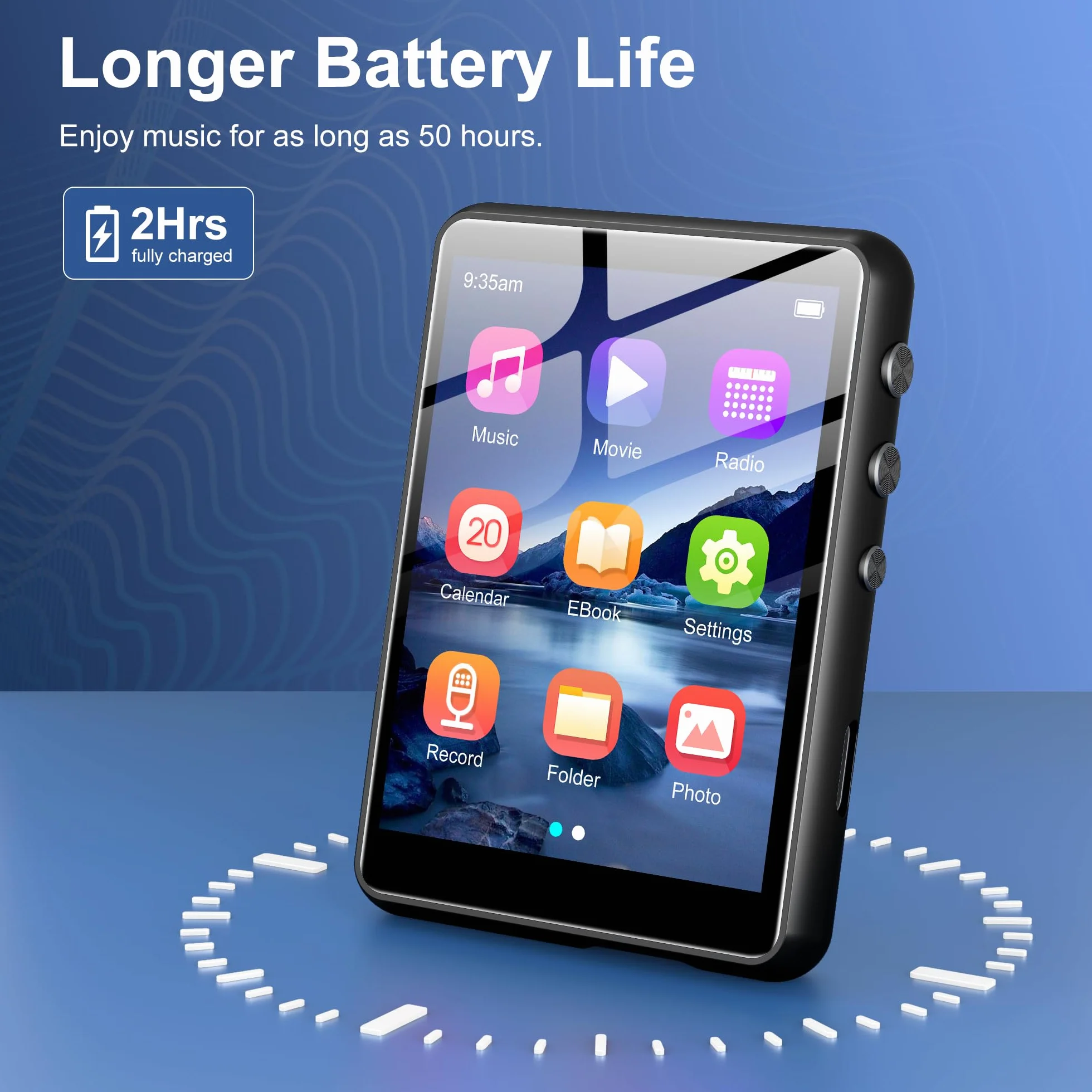 SWOFY 128GB Reproductor MP3 SWOFY Bluetooth 5.3, Batería 300mAh, Pantalla Táctil Mini 2,4 Pulgadas, Soporta Tarjeta TF de hasta 128 GB (Negro)
