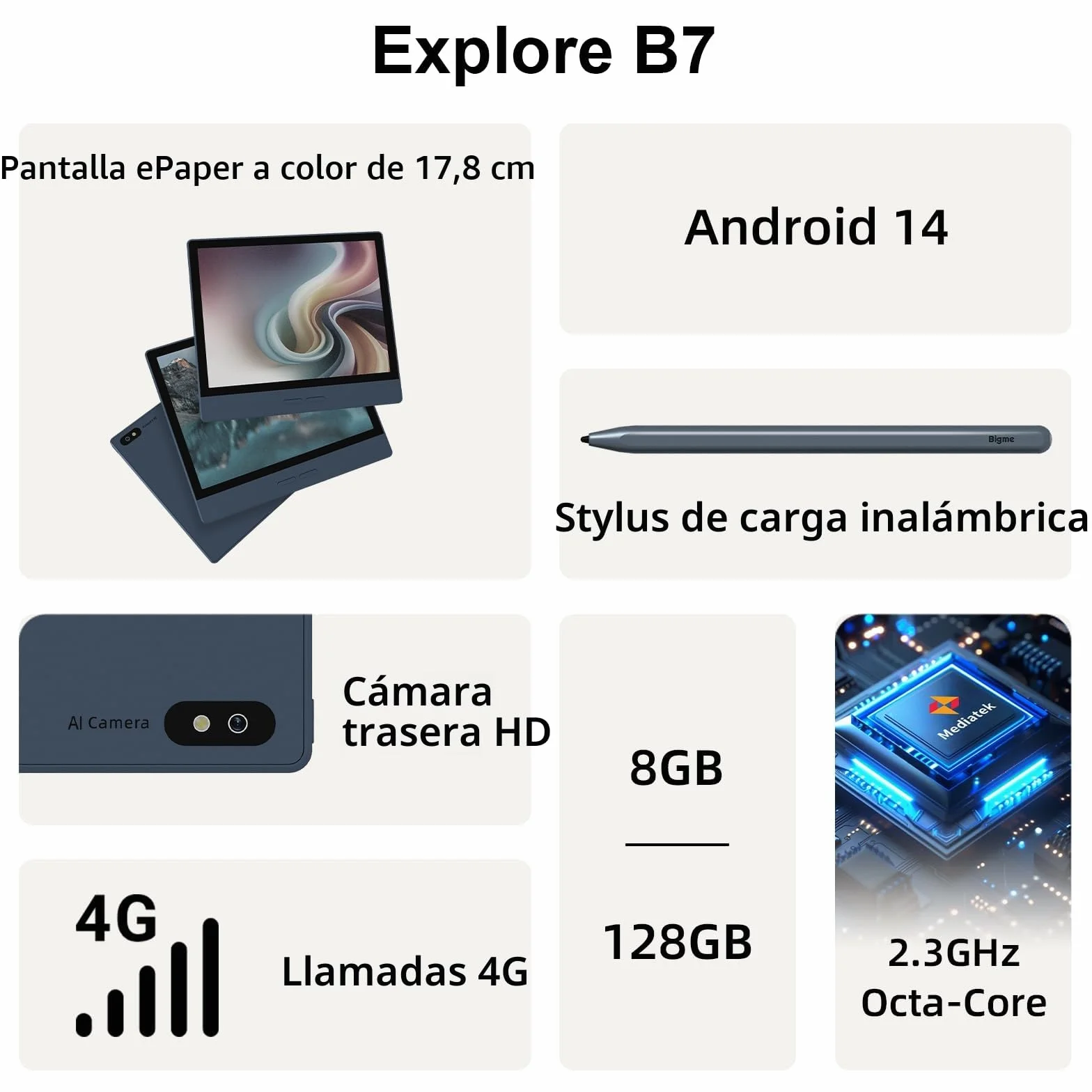 Bigme B7 Tablet ePaper color 7" 8+128GB 4G Android 14 300 PPI 3000mAh
