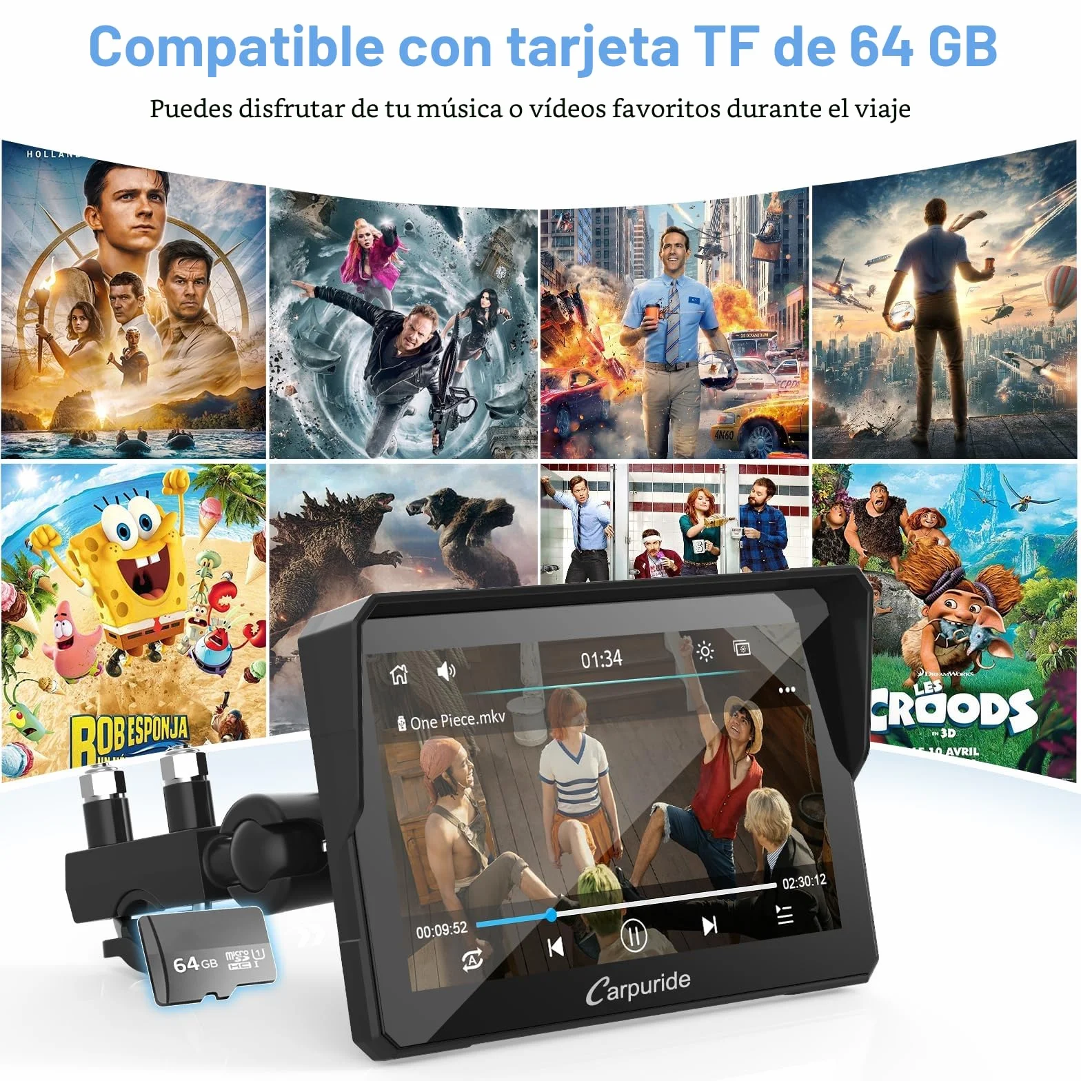 Carpuride W702 Pantalla GPS Carplay 7 Pulgadas Motocicleta CarPlay Inalámbrico Android Auto Pantalla Táctil Impermeable Bluetooth Navegación