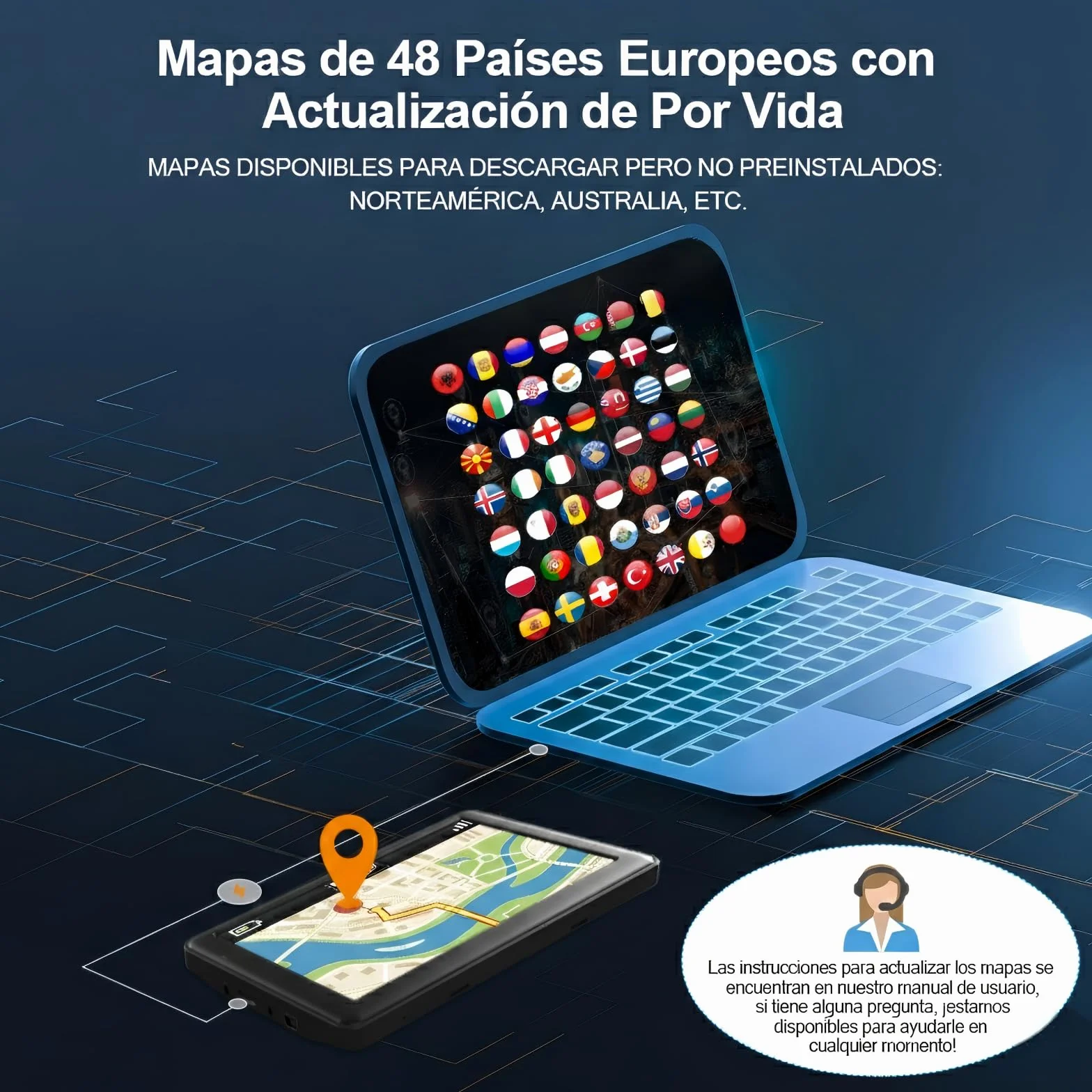 Navegador GPS Bluetooth 7 Pulgadas para Camiones y Coches con Mapas Europa de por Vida