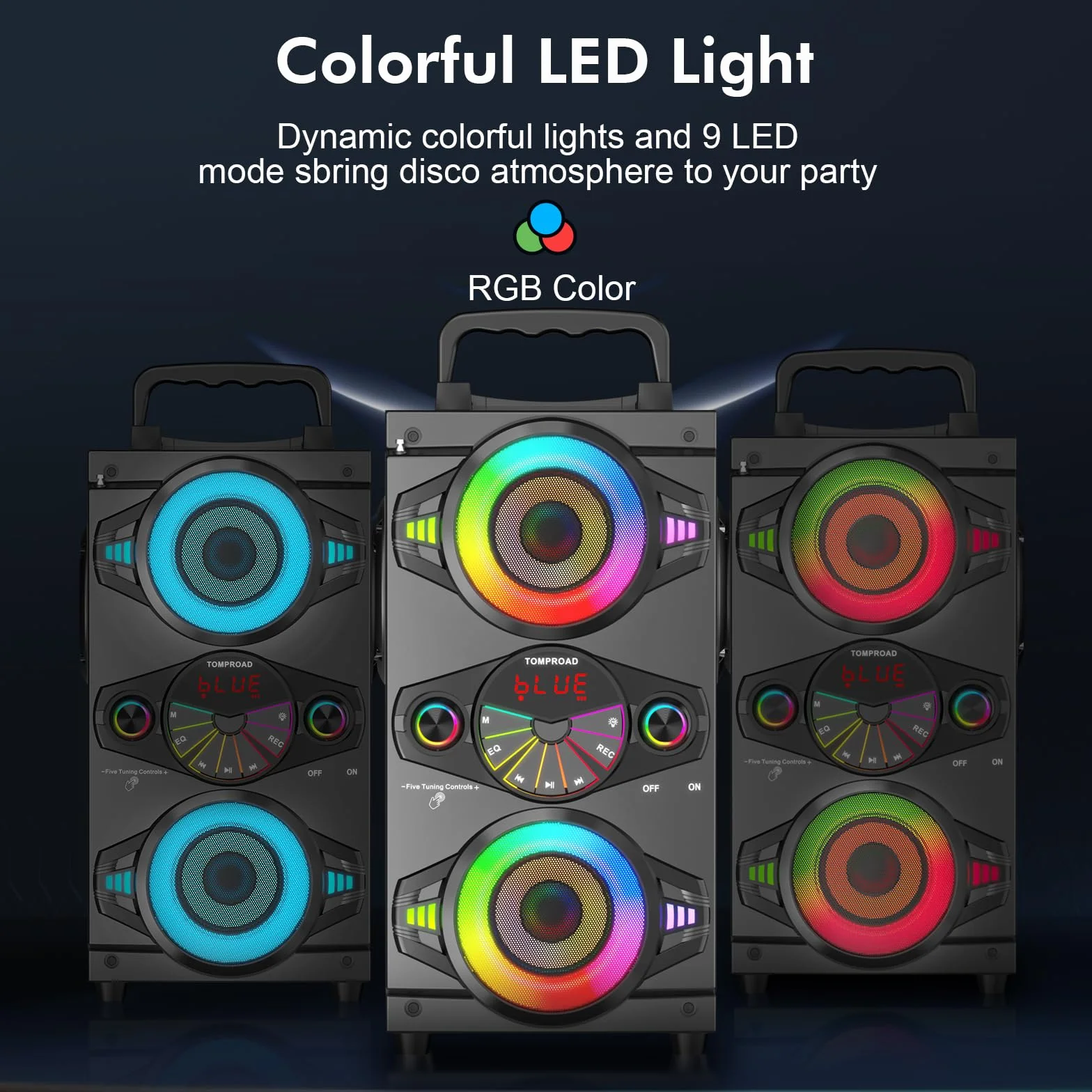 Altavoces Bluetooth, Altavoz Bluetooth inalámbrico portátil de 60 W para fiestas en casa al aire libre con subwoofer, radio FM, luces LED coloridas, micrófono, control remoto y gran potente sonido est