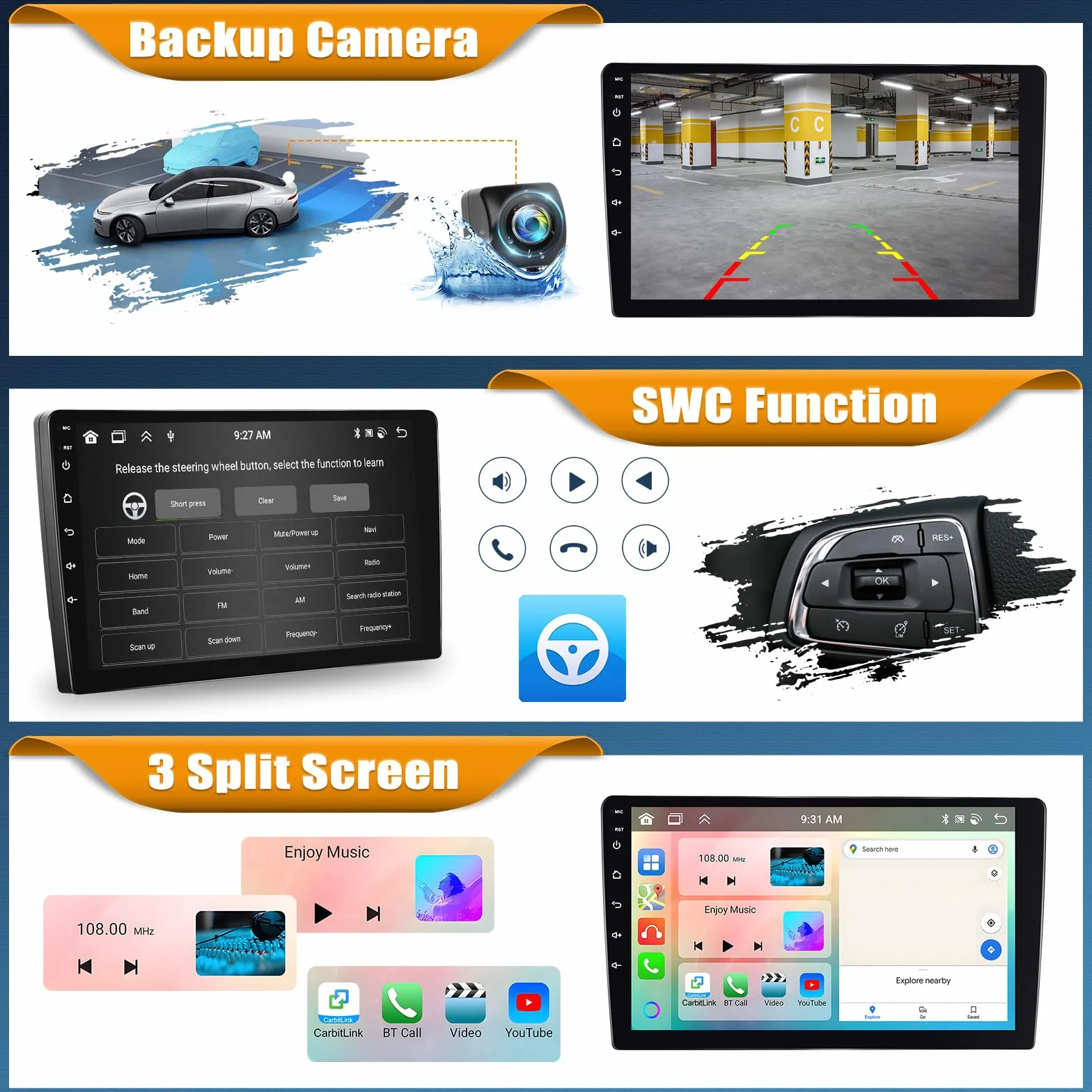 Android 15, 6G+128G 8Core GOHHDL Radio Coche para Mercedes Benz ML GL W164 ML350 ML500 GL320 X164 ML280, Pantalla de Coche de 9 Pulgadas con Carplay Android Auto BT GPS Navi WiFi FM/RDS SWC Cámara&MIC