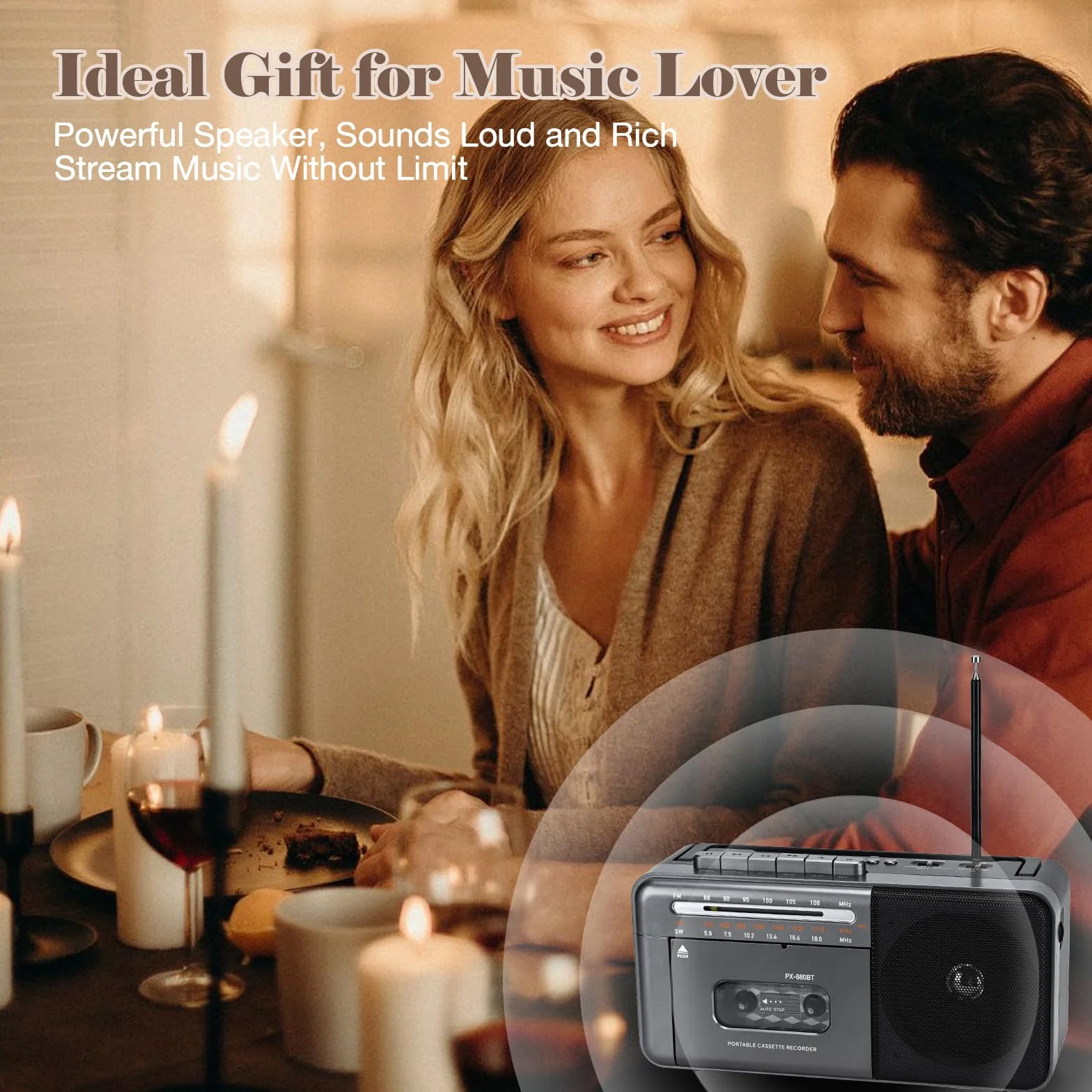 Lychee Grabadora de cinta portátil AM/FM/SW con altavoz integrado, compatible con TF/USB, gris