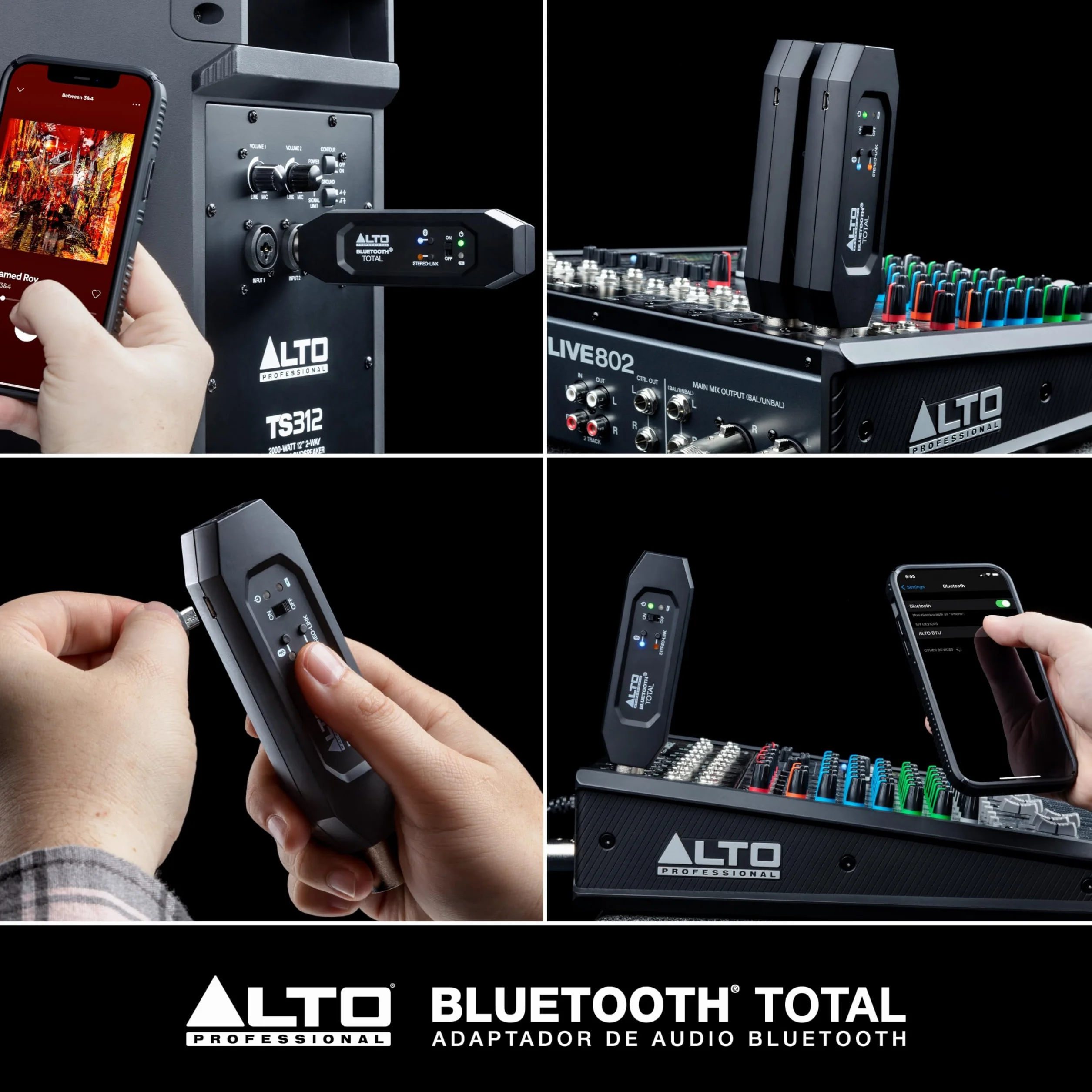ALTO Bluetooth Total 2 Receptor Bluetooth Recargable con XLR para Mesa de Mezclas y Equipos de Sonido